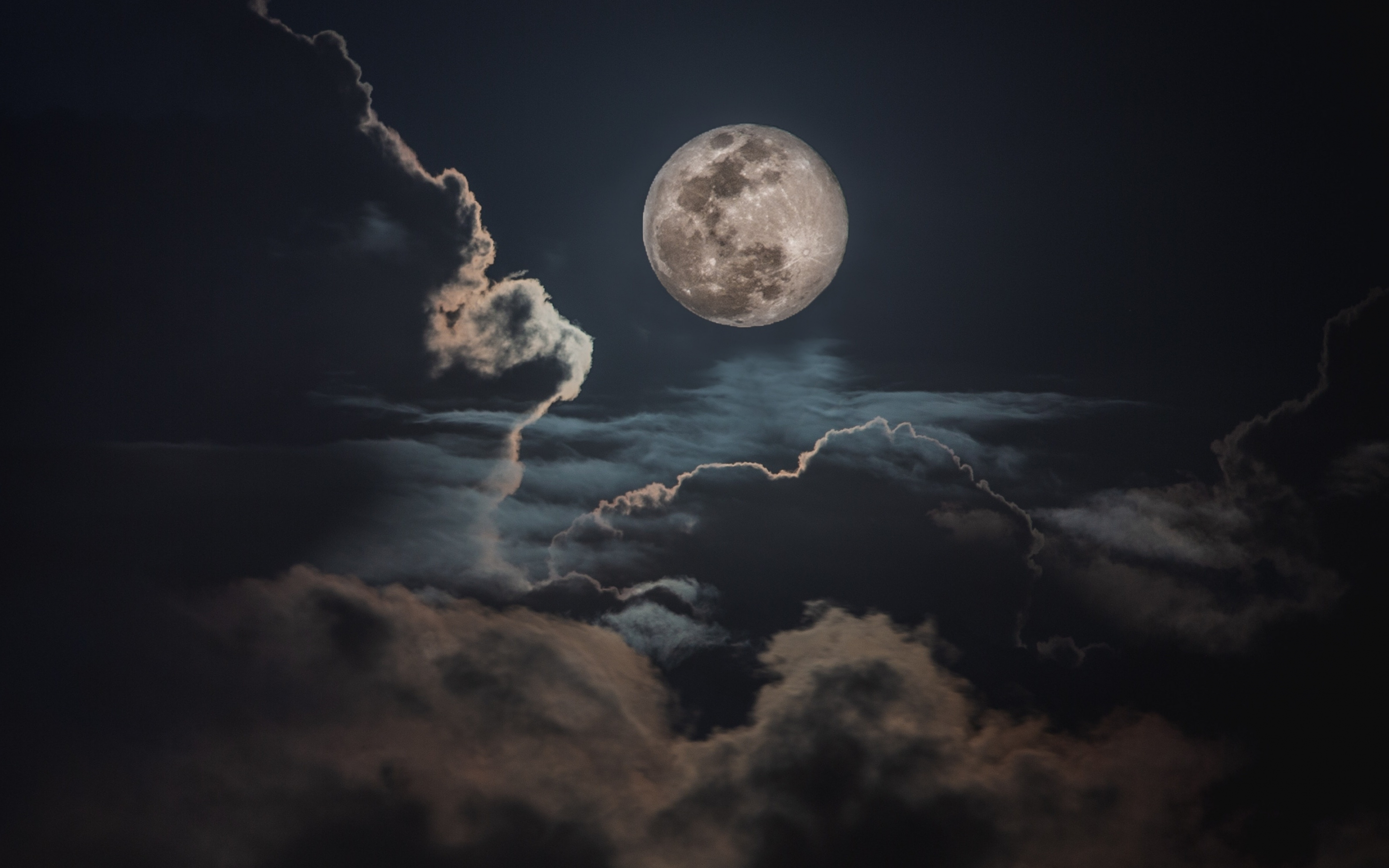 Night, clouds and moon, sky, 2880x1800 wallpaper