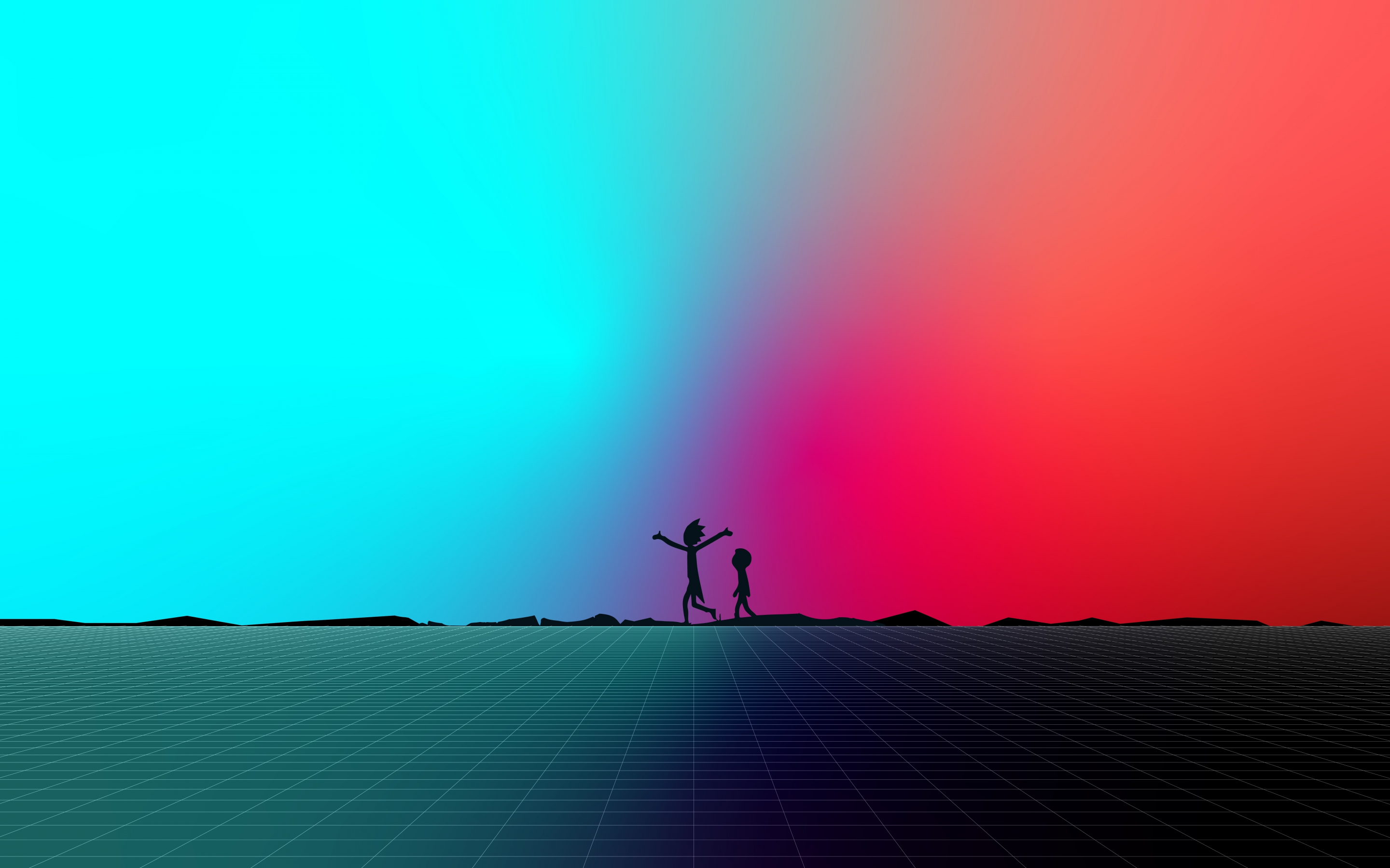 Rick and Morty, minimal & silhouette, synthwave, 2880x1800 wallpaper