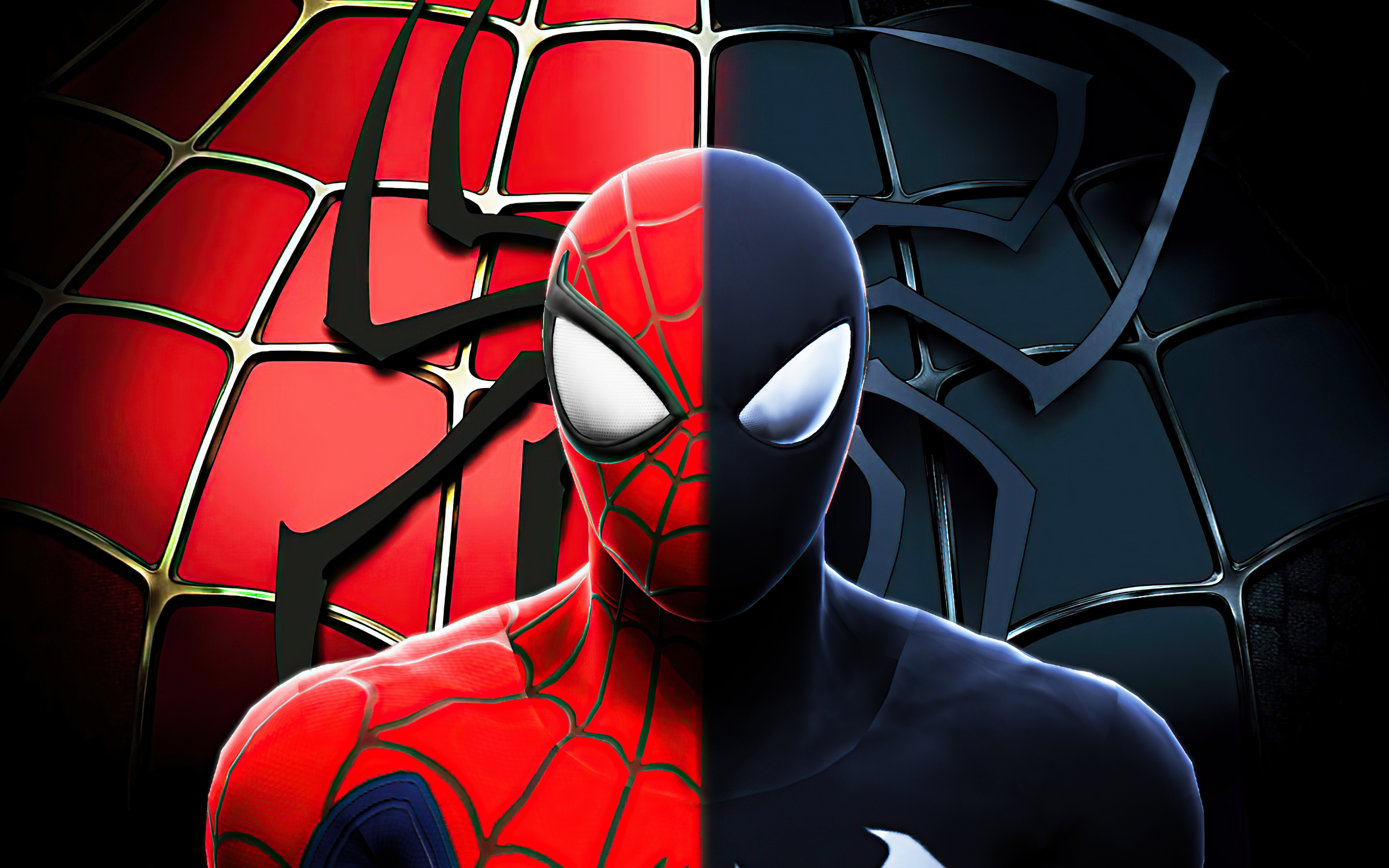 Spider-man classic and symbiote, art, 2880x1800 wallpaper