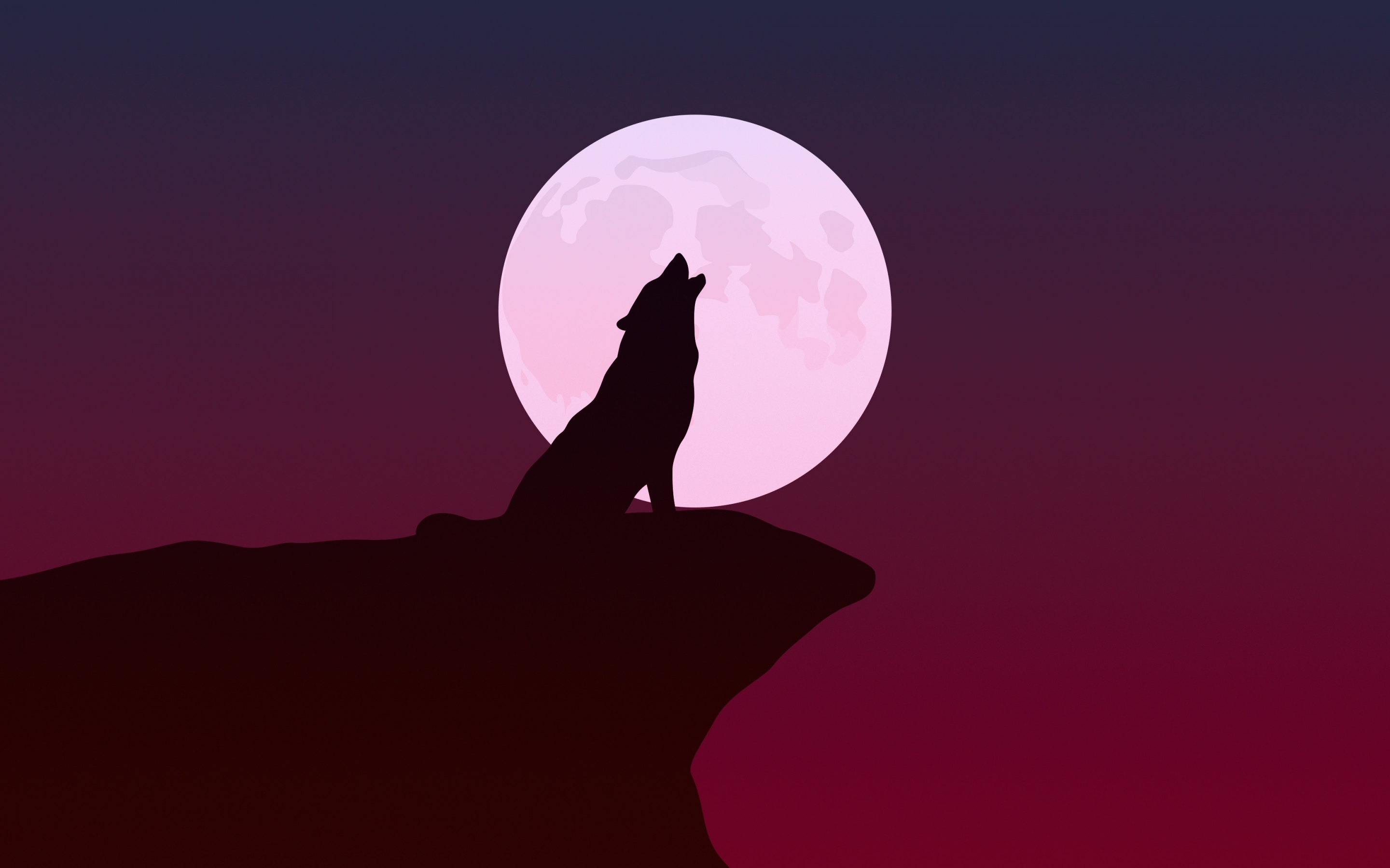 Howling, wolf, silhouette, minimalist art, 2880x1800 wallpaper
