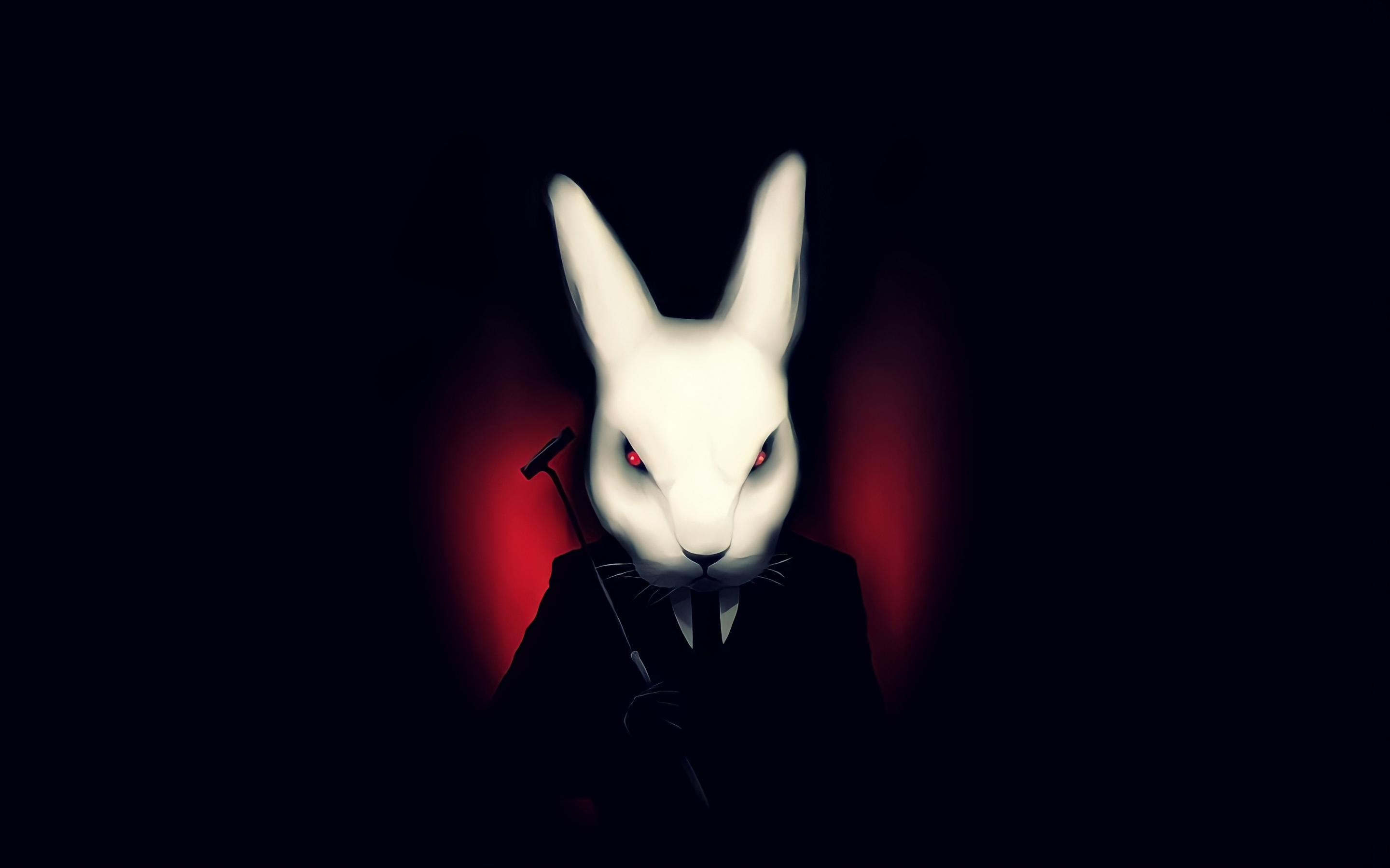Red eyes bunny, the agent, minimal & dark, art, 2880x1800 wallpaper