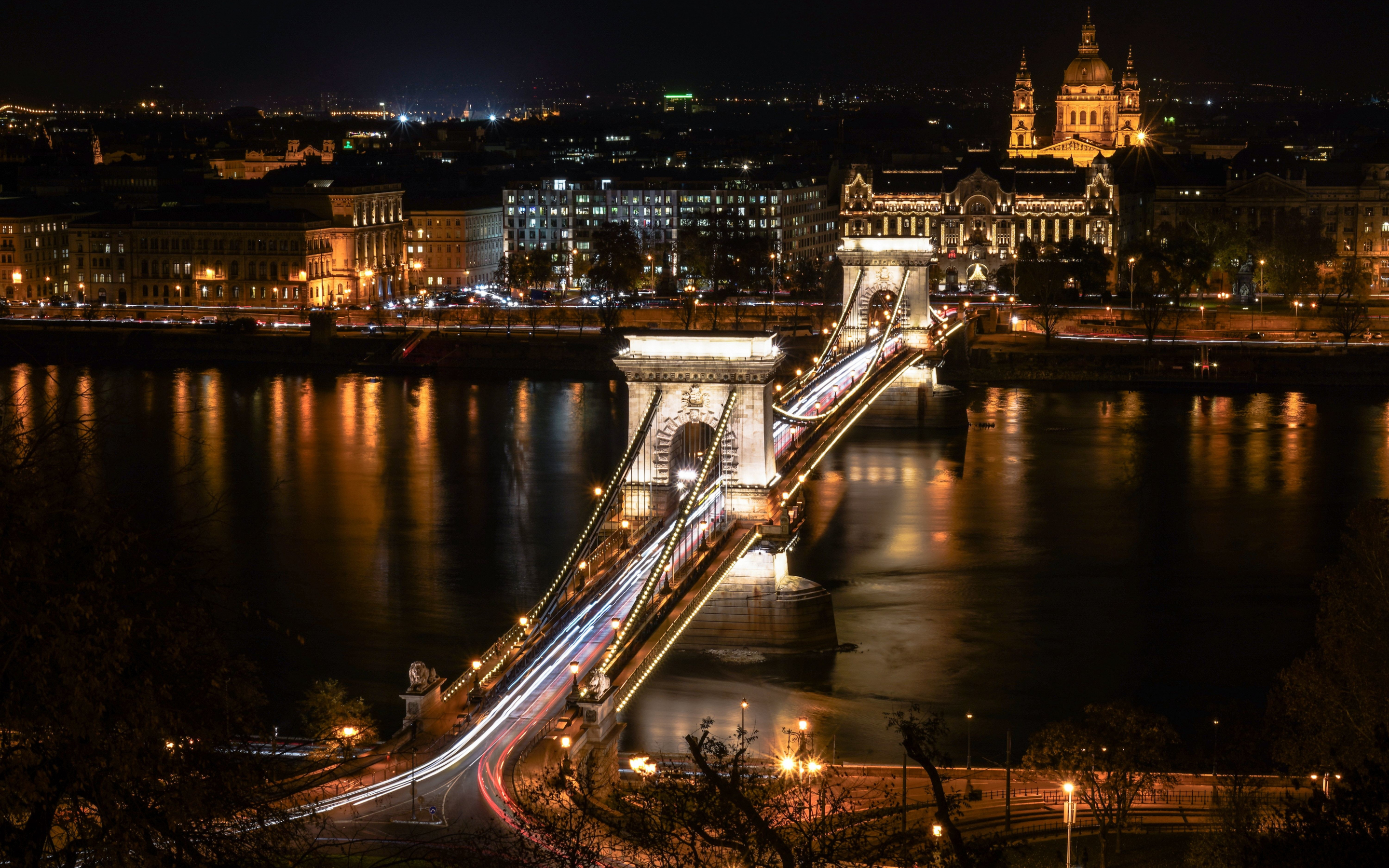 Chain Bridge, cityscape, aerial view, Budapest, 2880x1800 wallpaper