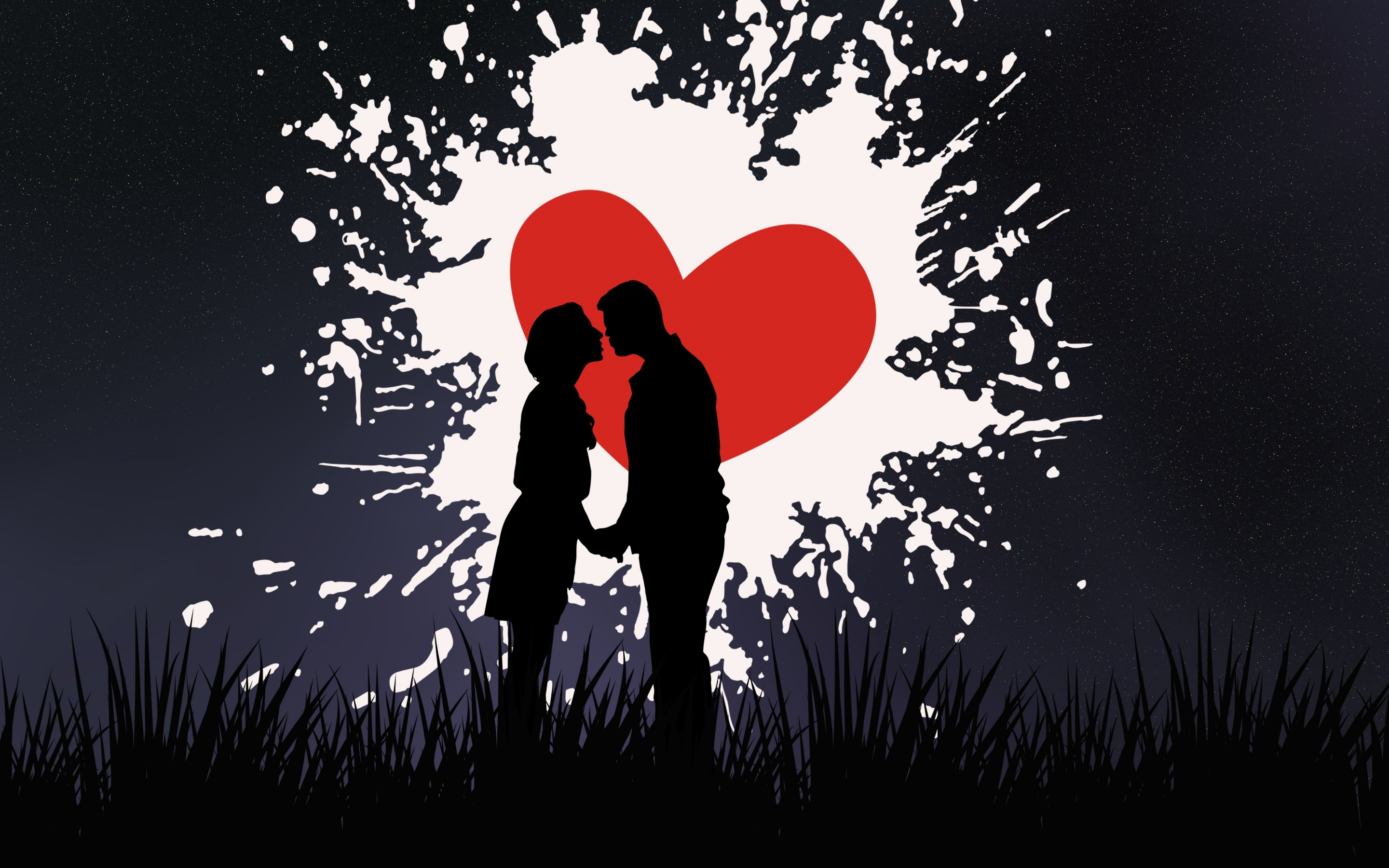 Silhouette, artwork, couple, kiss, love, 2880x1800 wallpaper