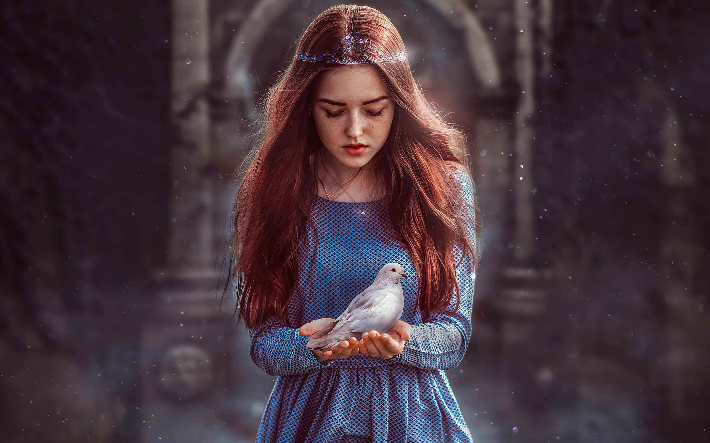 Peace and care, girl model, photoshop, 2880x1800 wallpaper