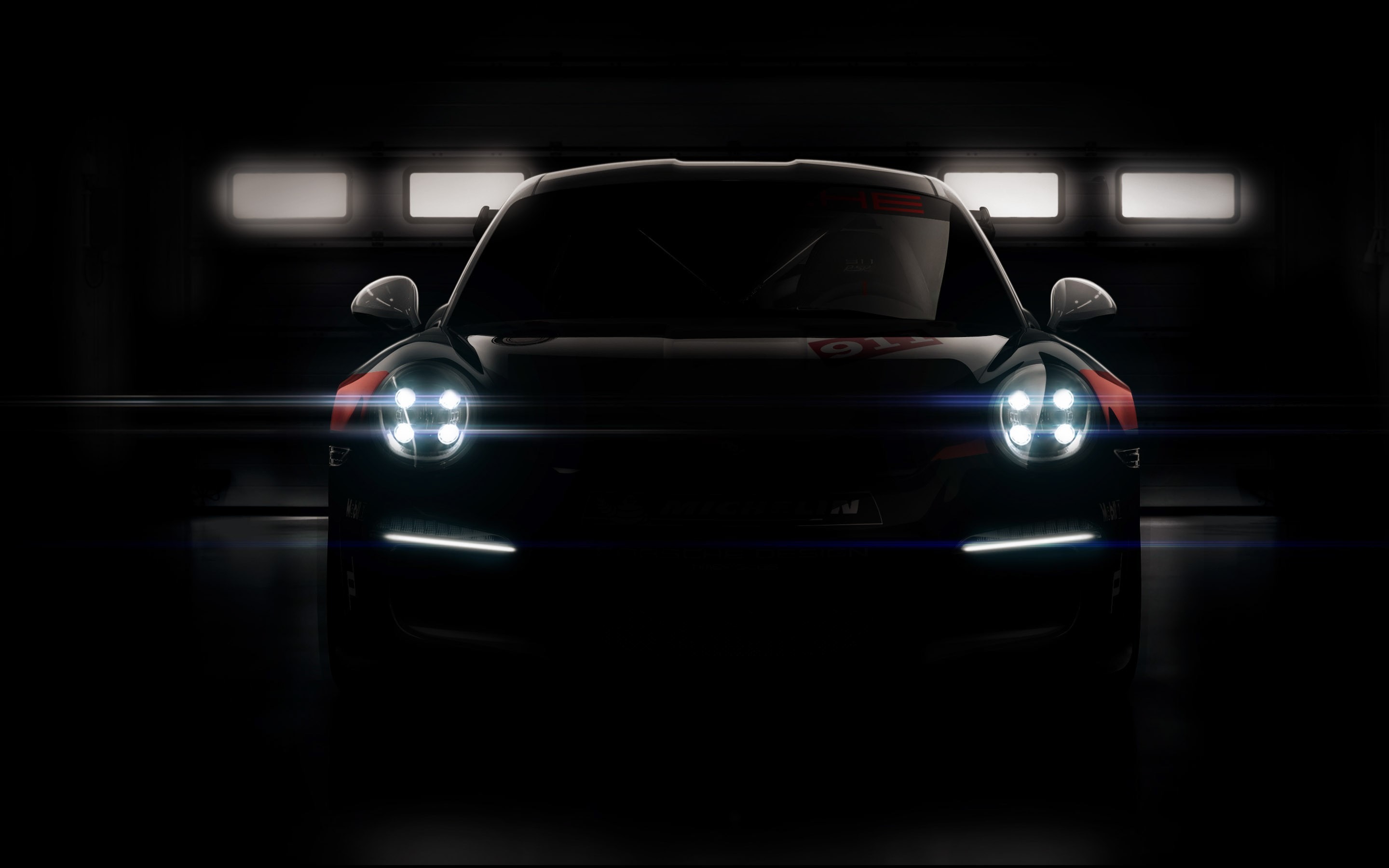 Headlight, dark, Porsche 911 GT3 R, car, 2880x1800 wallpaper