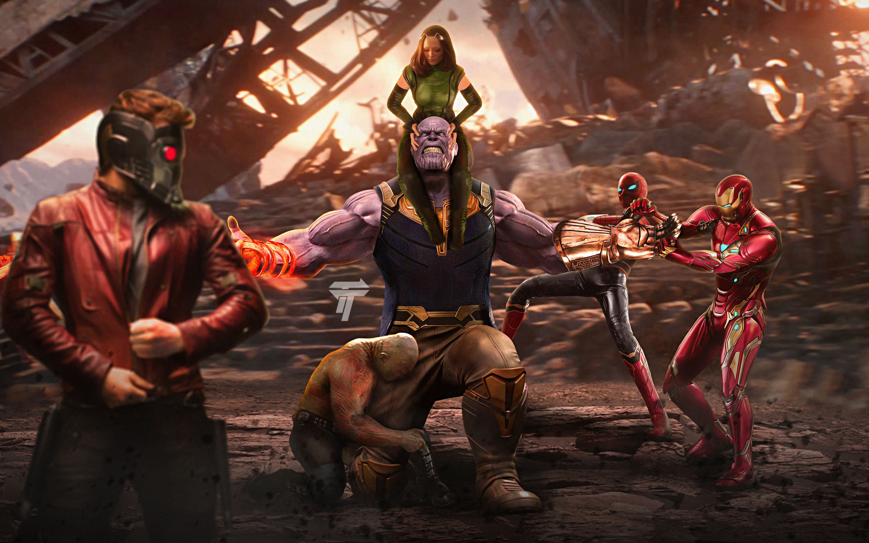 Thanos vs avengers, movie, artwork, 2880x1800 wallpaper
