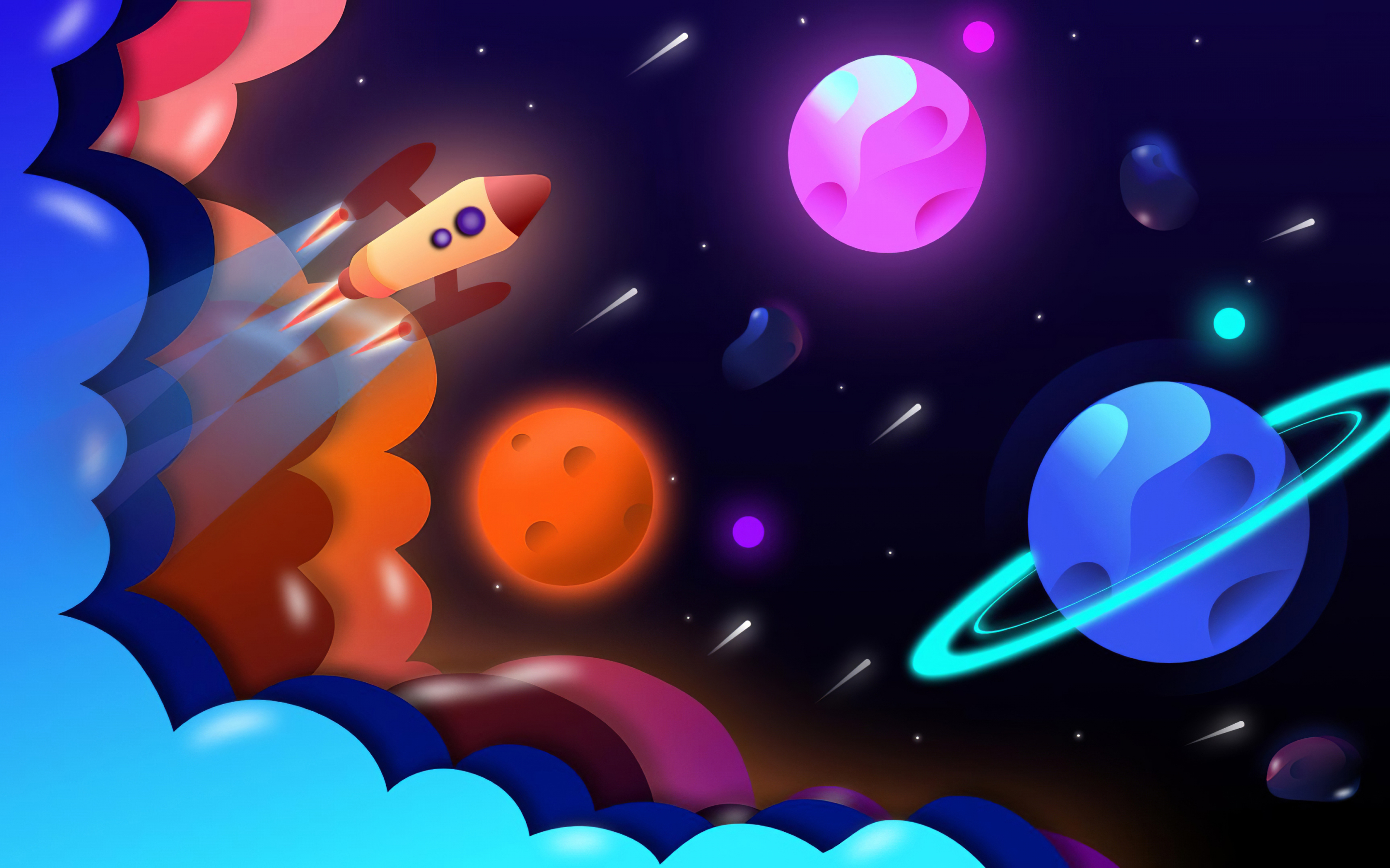 Space trip, colorful planet, digital art, 2880x1800 wallpaper