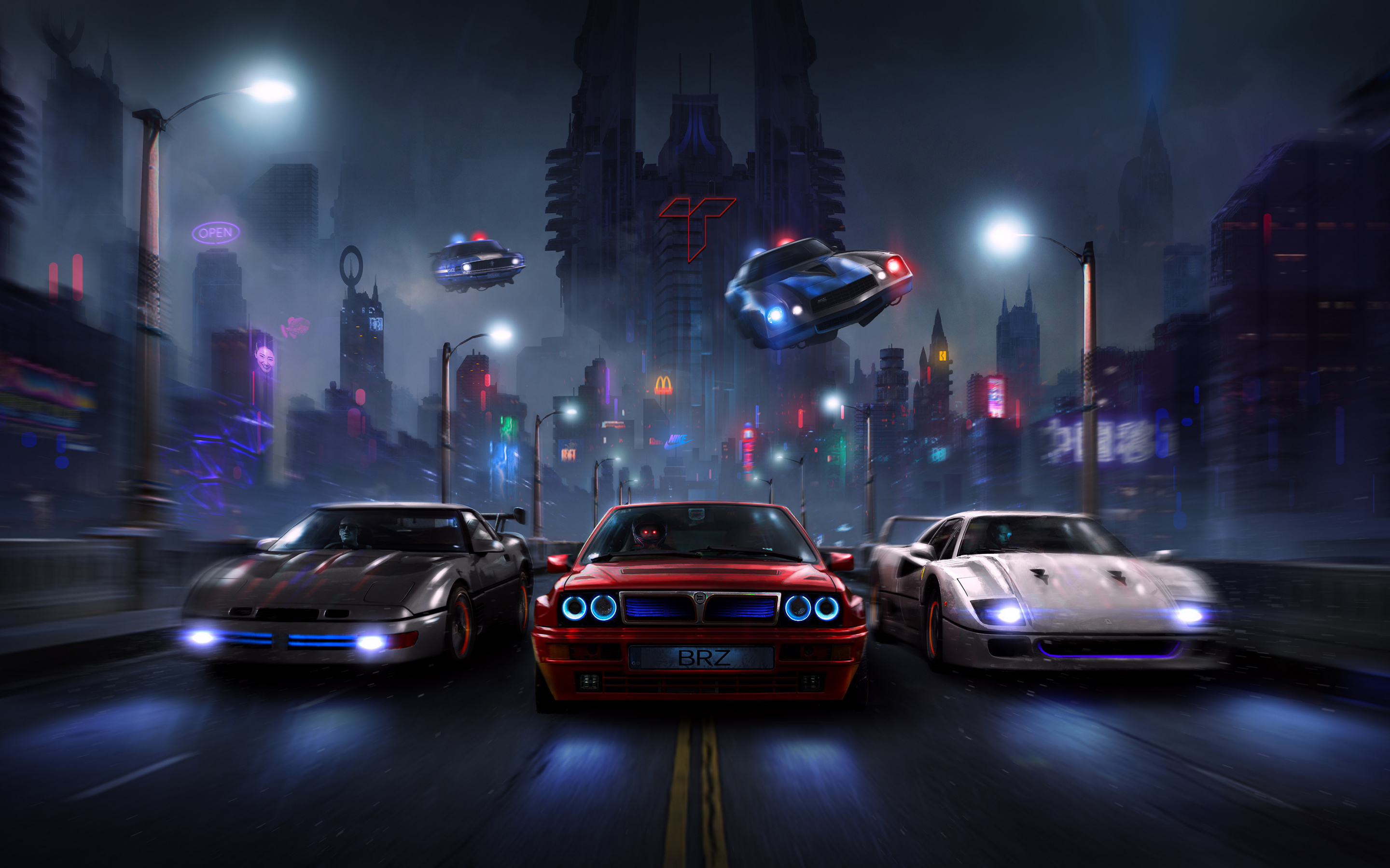 Racers night, chase, cars, 2880x1800 wallpaper