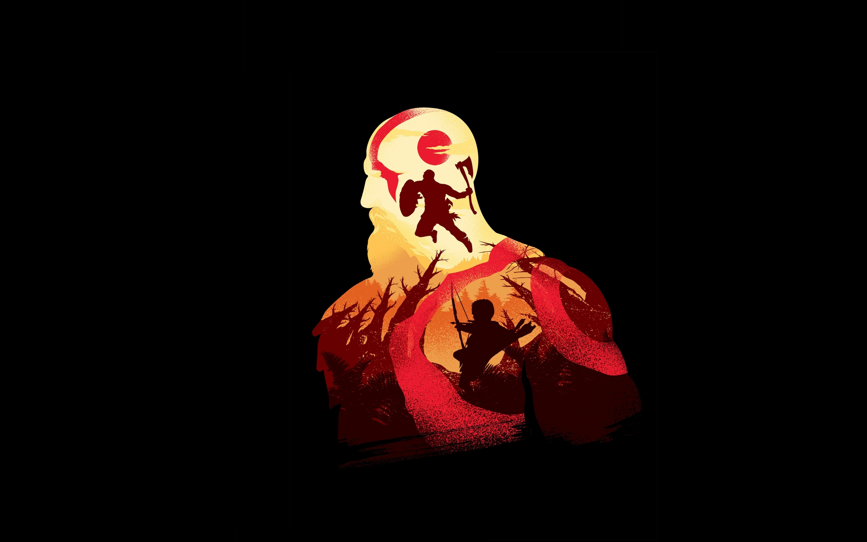 Minimal, God of War, video game, warrior, Kratos, 2880x1800 wallpaper