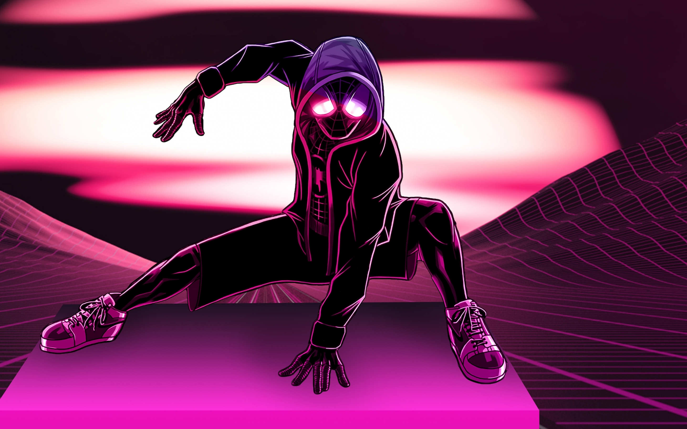 Neon art, spider-man, black, artwork, 2880x1800 wallpaper
