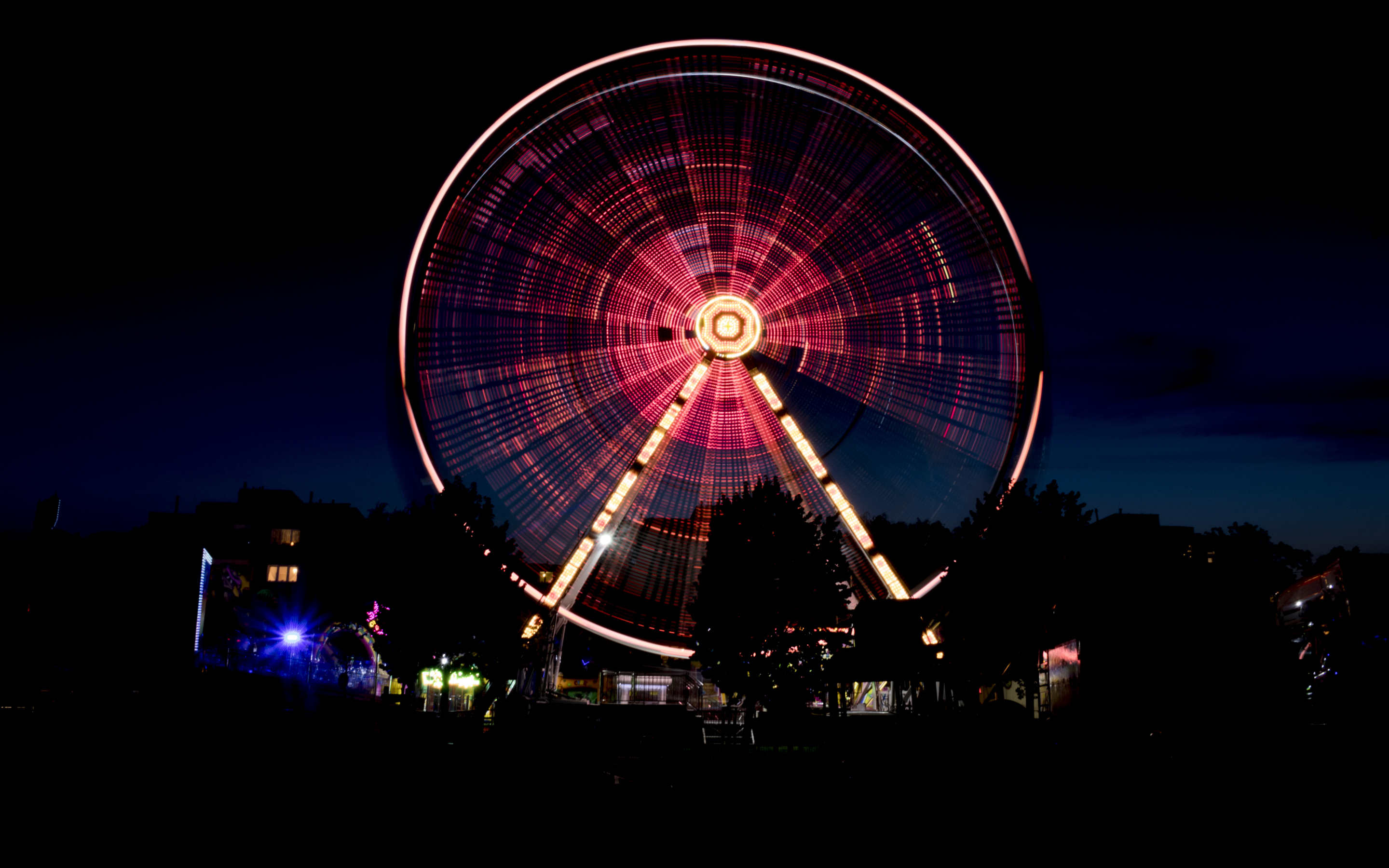 Ferris wheel, amusement park, night, dark, 2880x1800 wallpaper
