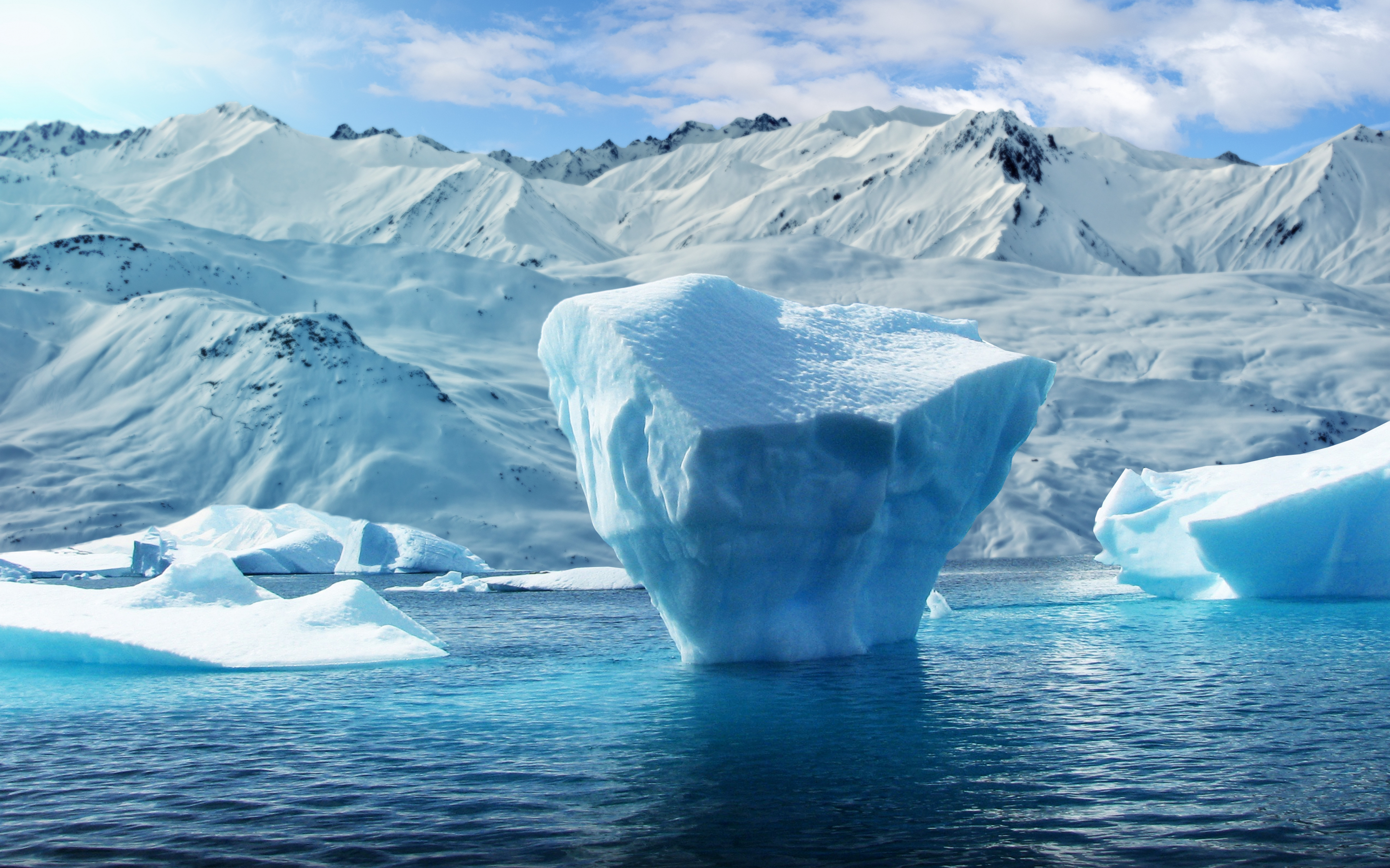 Mountain, snow lake, glacier, iceberg, 2880x1800 wallpaper