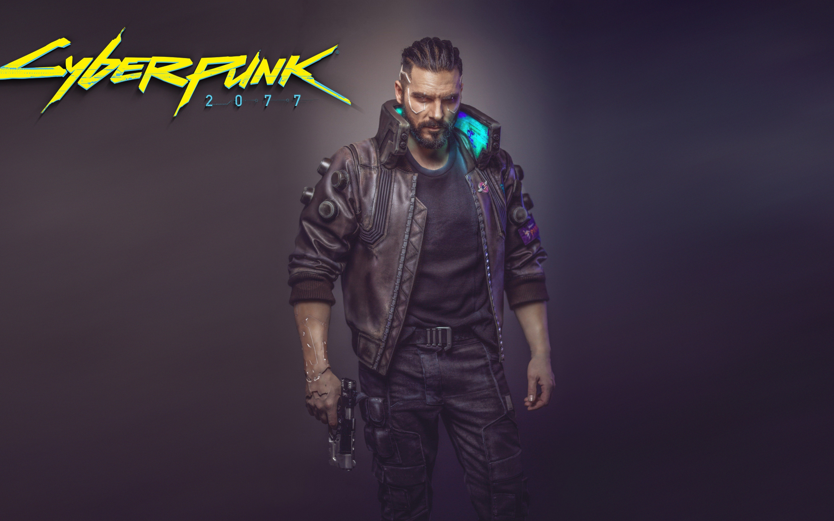 Cyberpunk 2077, man with gun, 2018, video game, 2880x1800 wallpaper