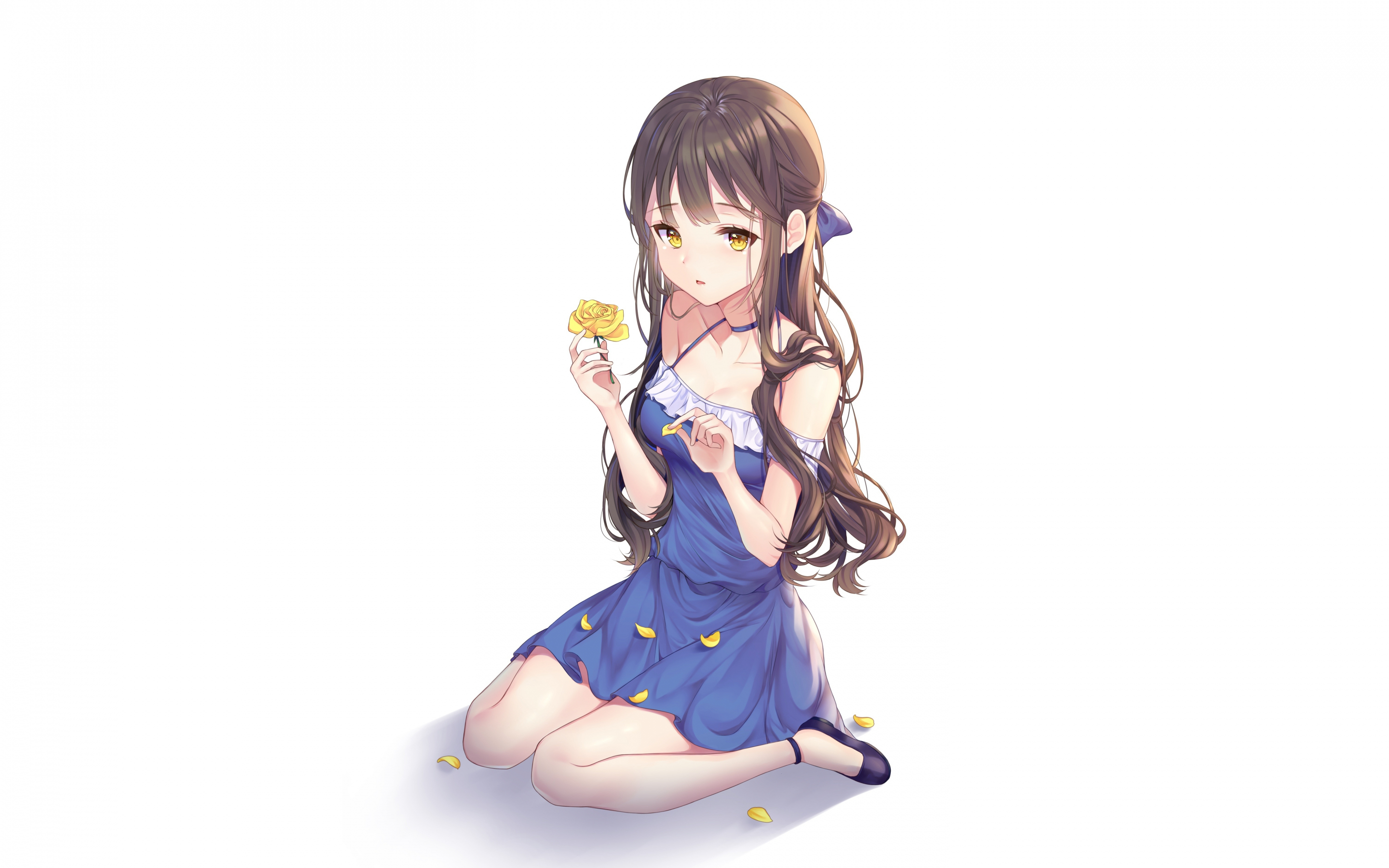 Yellow flower, cute, original, anime girl, 2880x1800 wallpaper