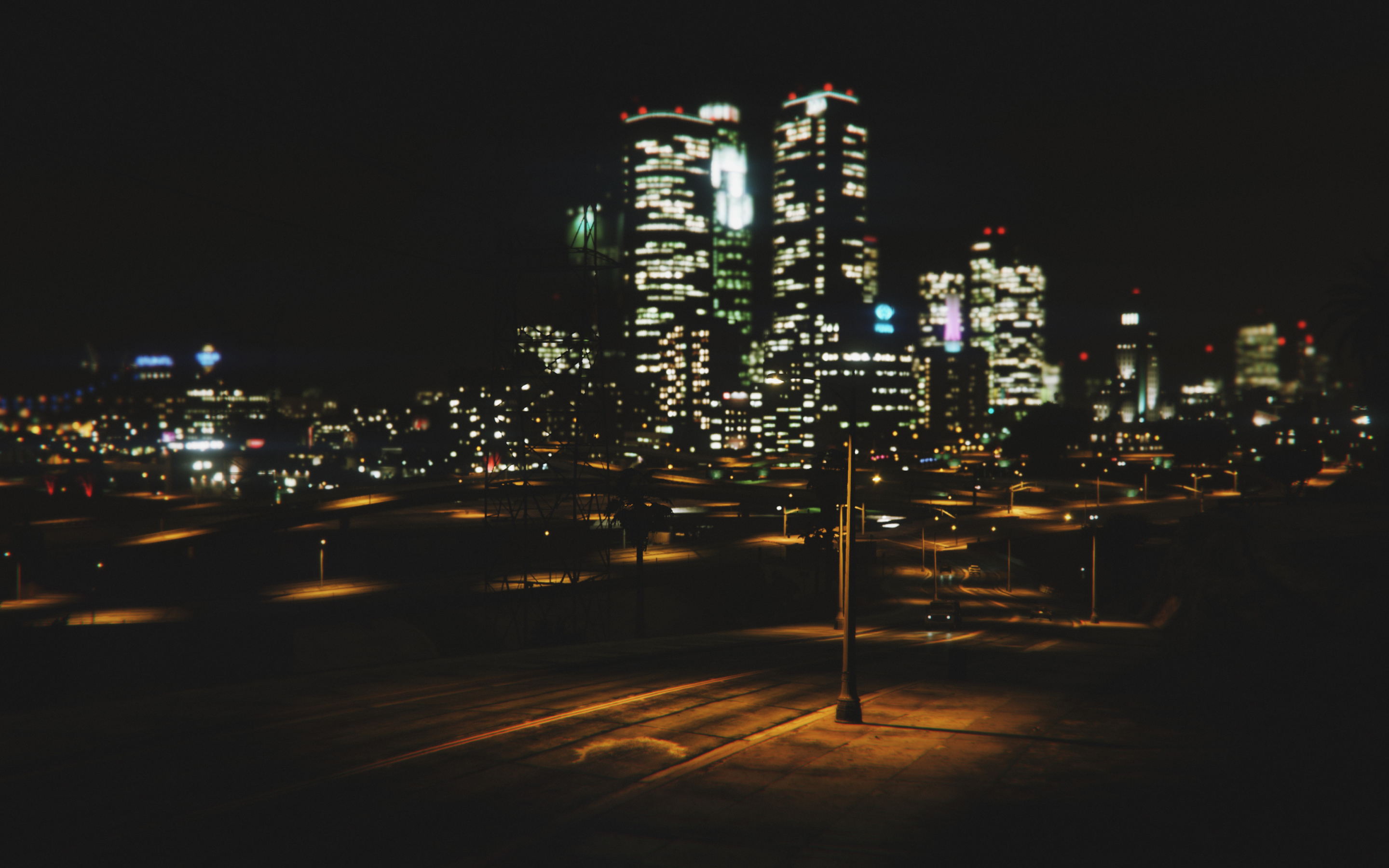 Night, cityscape, buildings, video game, GTA V, 2880x1800 wallpaper
