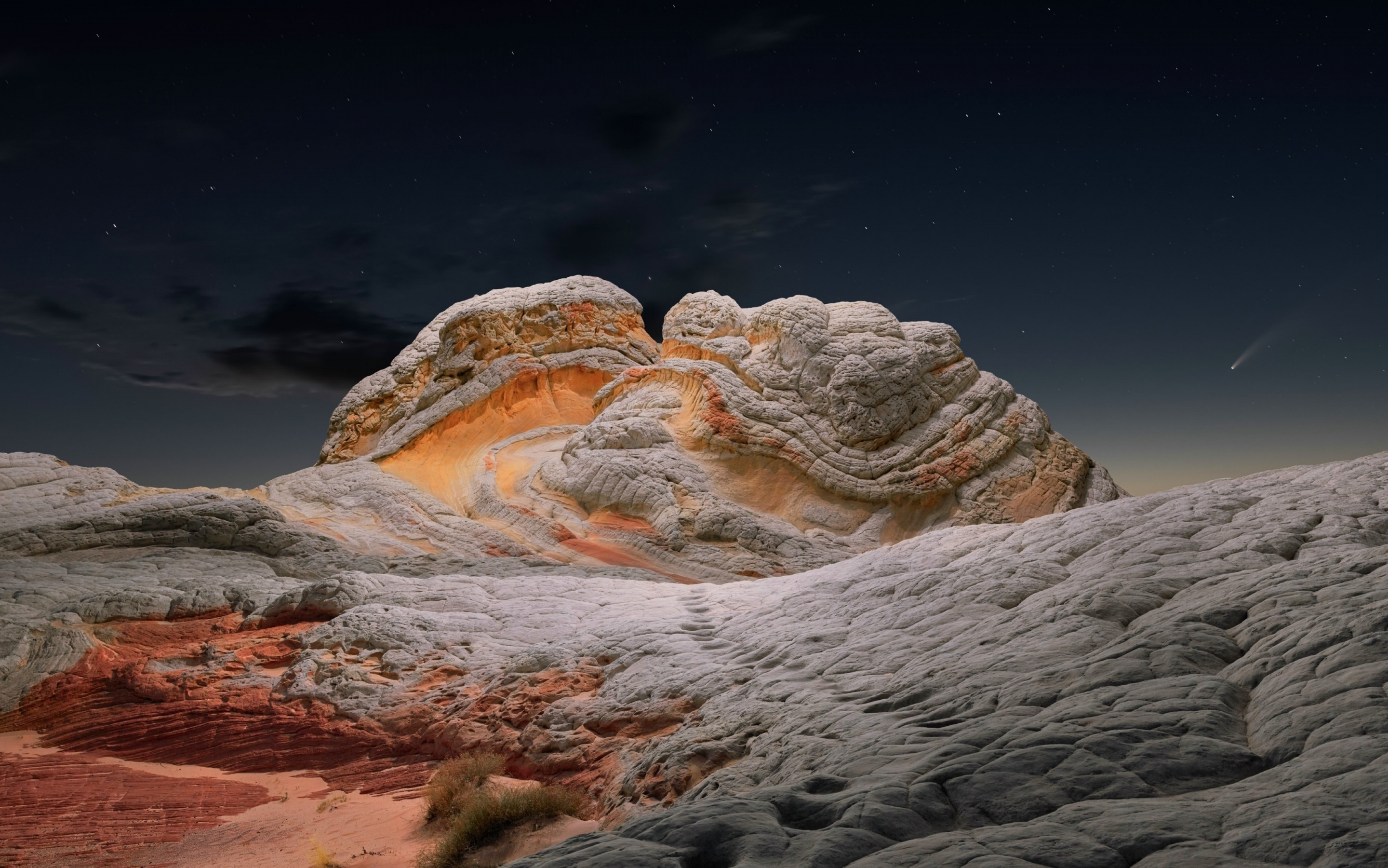 Desert, rock dome, night, big rock, 2880x1800 wallpaper