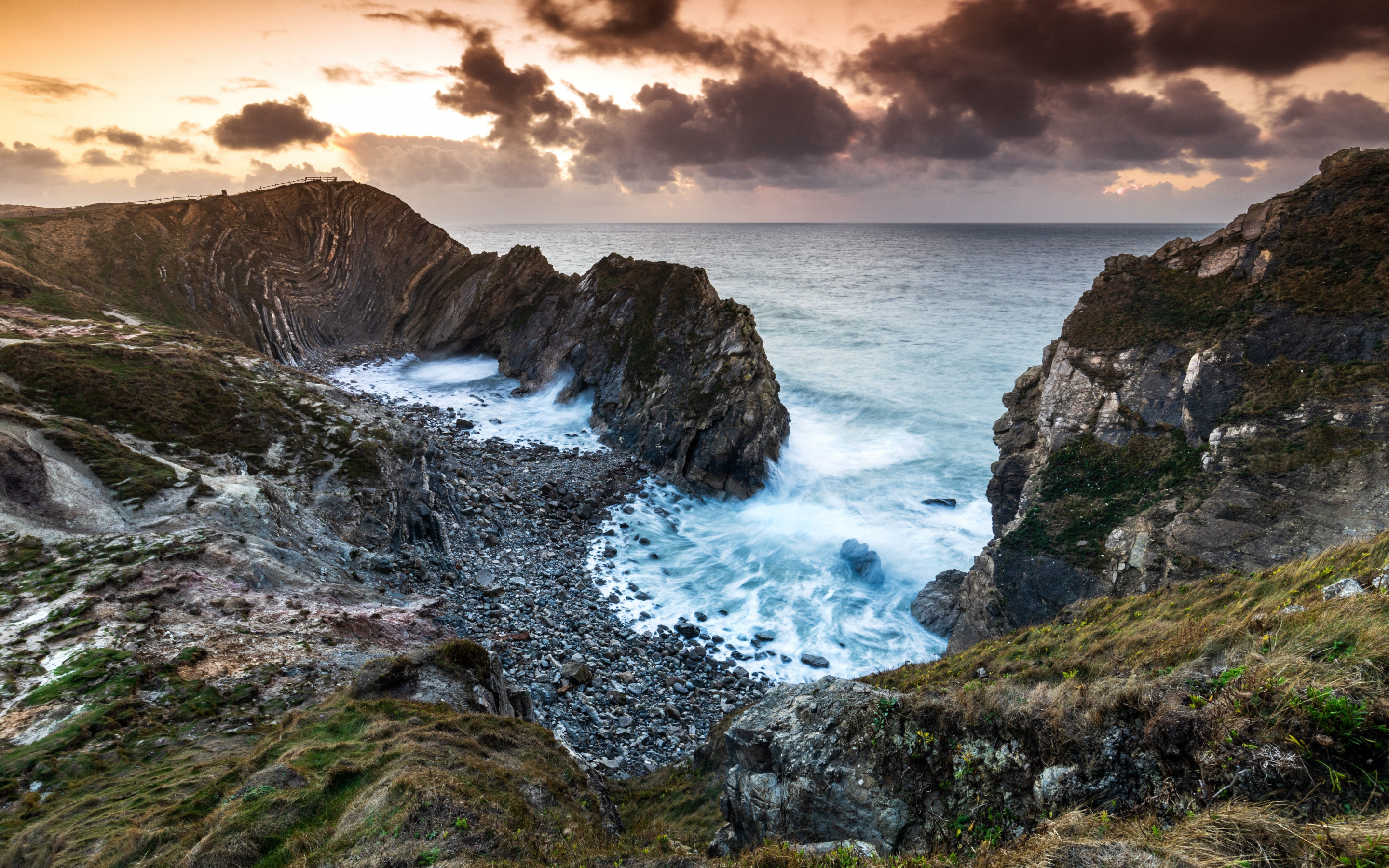 Stair hole, aerial view, coast, sea, clouds, nature, 2880x1800 wallpaper