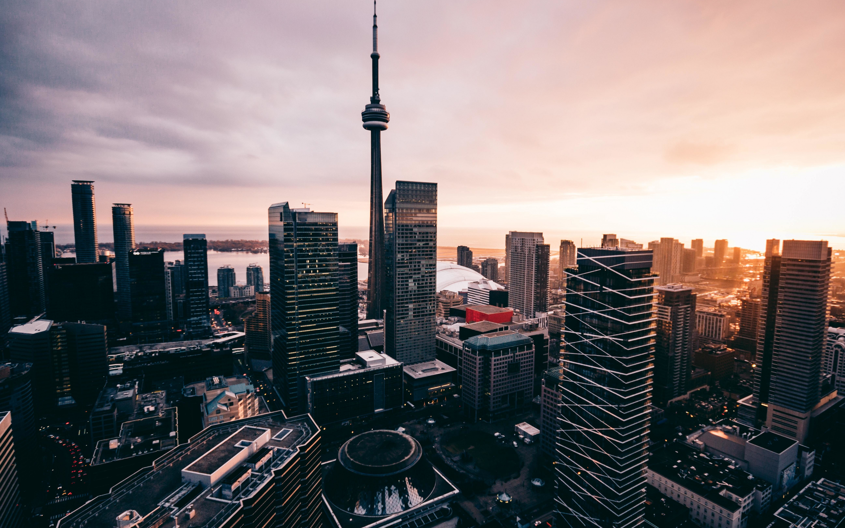 Skycrappers, buildings, cityscape, sunset, Toronto, 2880x1800 wallpaper