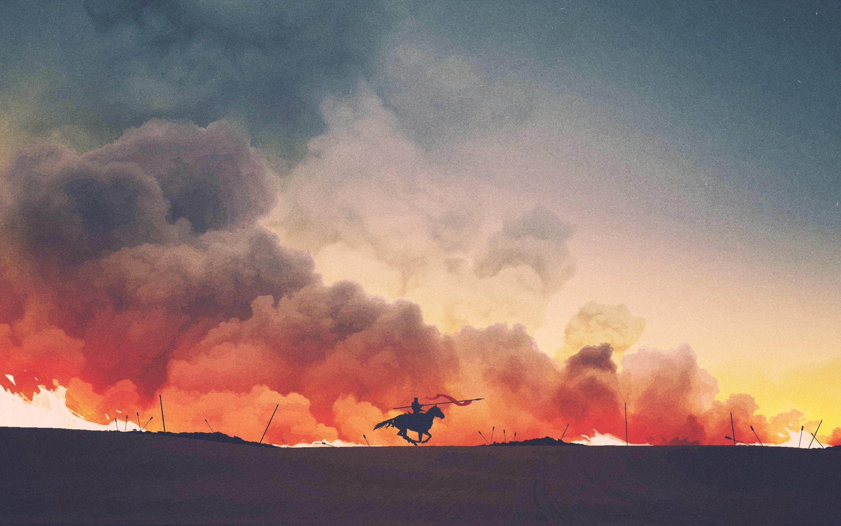 Game of thrones, tv show, art, fire and smoke, 2880x1800 wallpaper