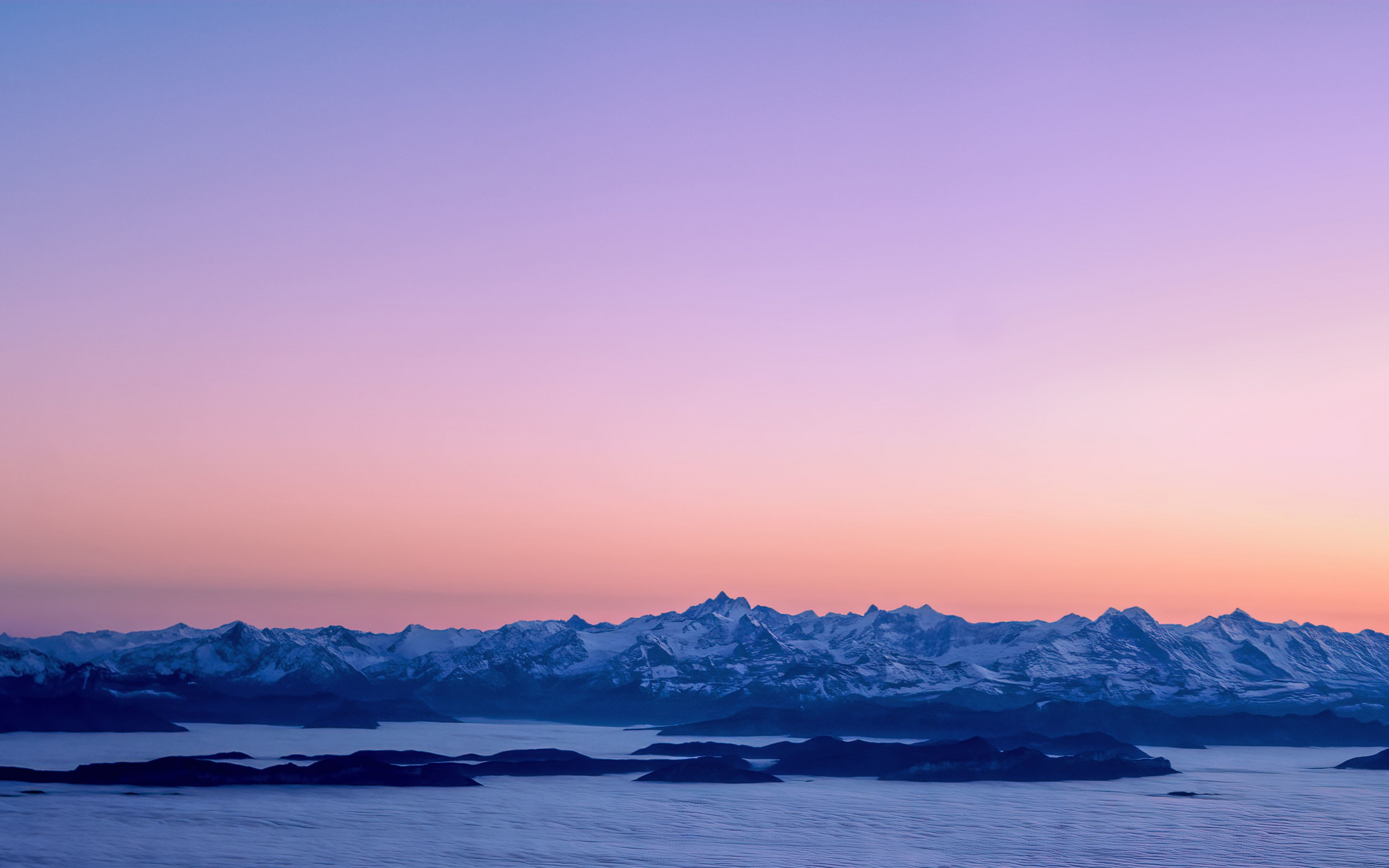 Sunset, clean skyline, mountains' range, nature, 2880x1800 wallpaper