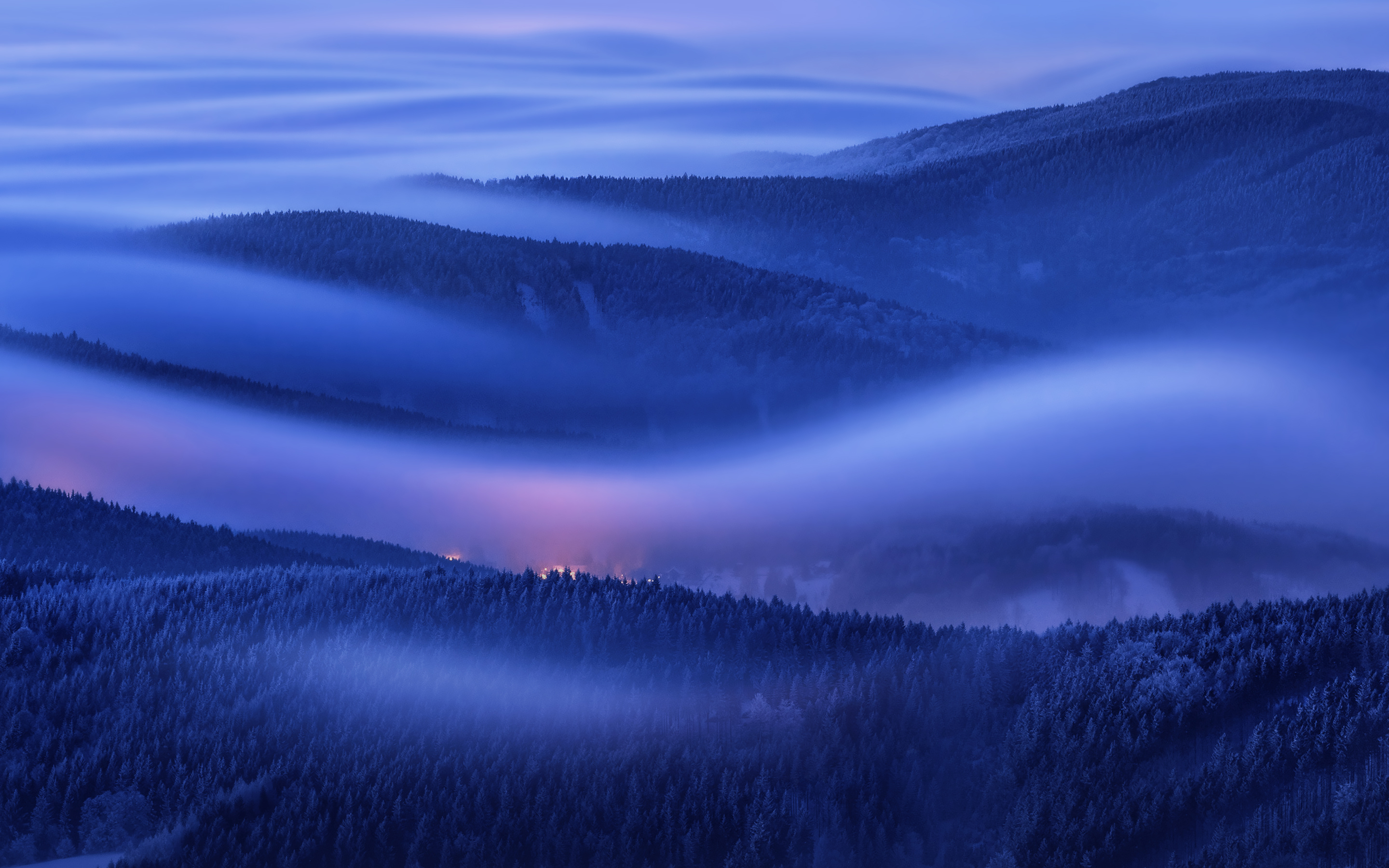 Mountains, foggy morning, sunrise, horizon, Huawei Mate 10, stock, 2880x1800 wallpaper