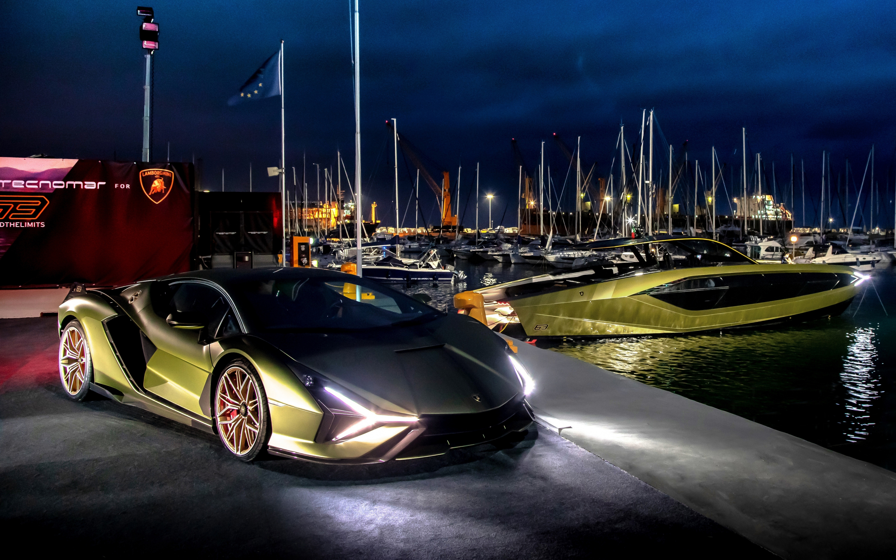 Lamborghini car & yacht, luxurious, 2880x1800 wallpaper
