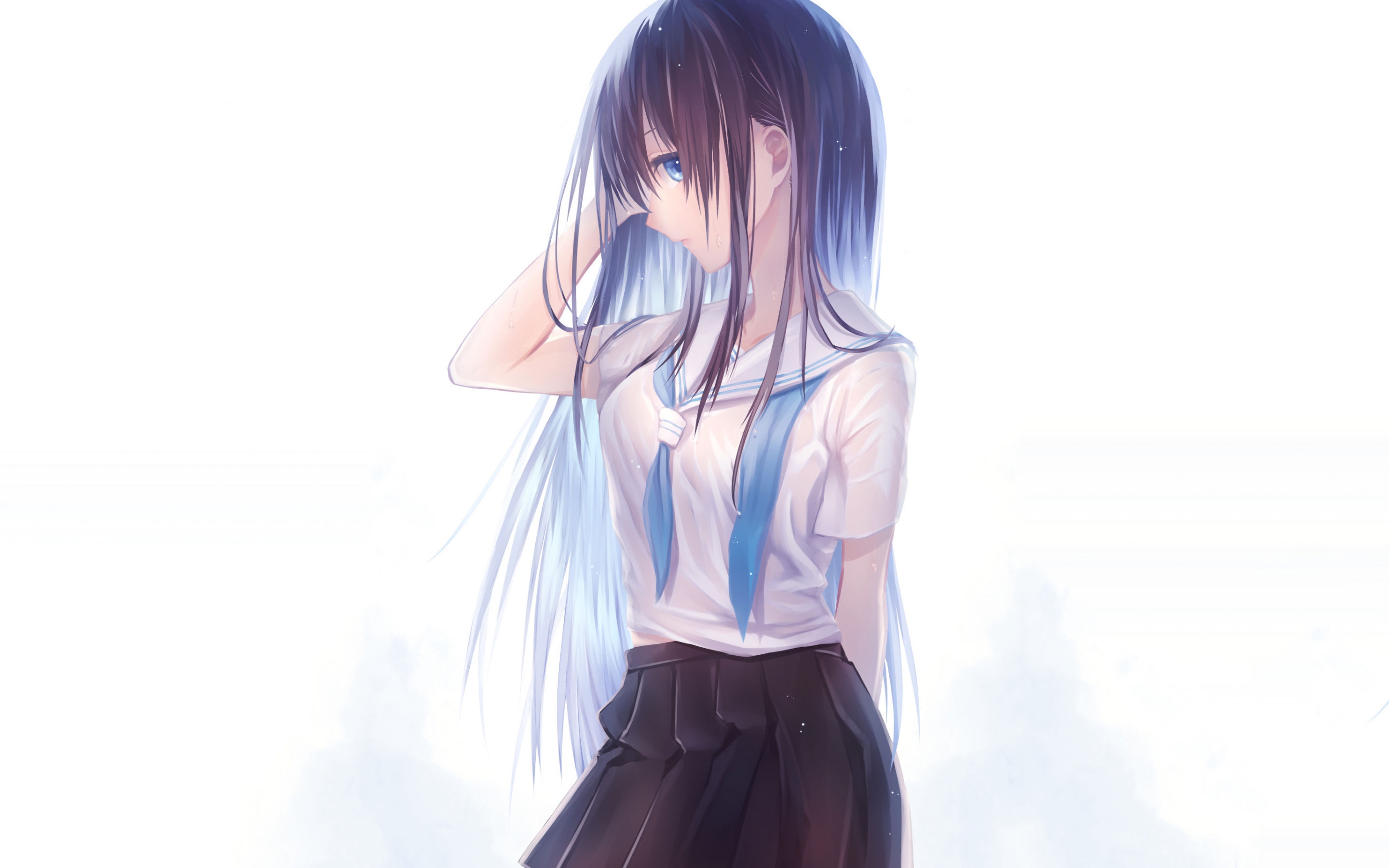 School dress, anime girl, long hair, cute, art, 2880x1800 wallpaper