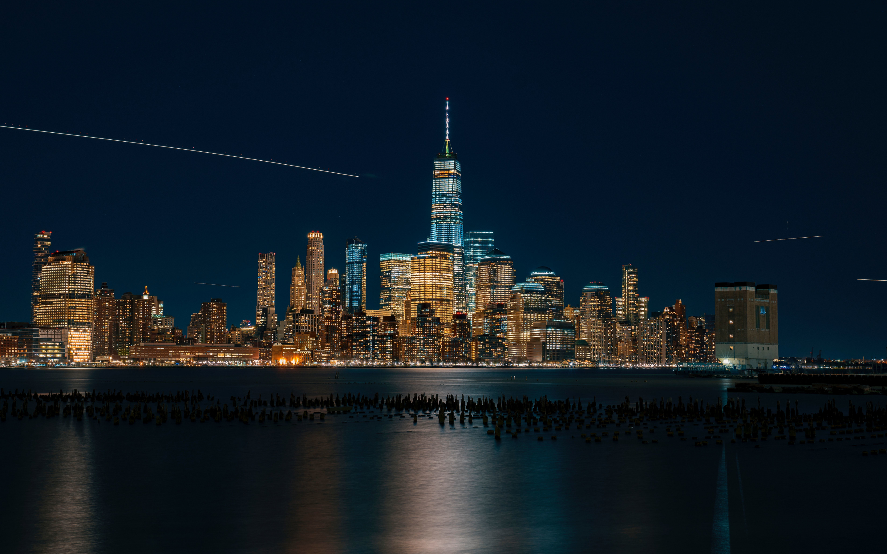 New york, buidlings, city, night, 2880x1800 wallpaper