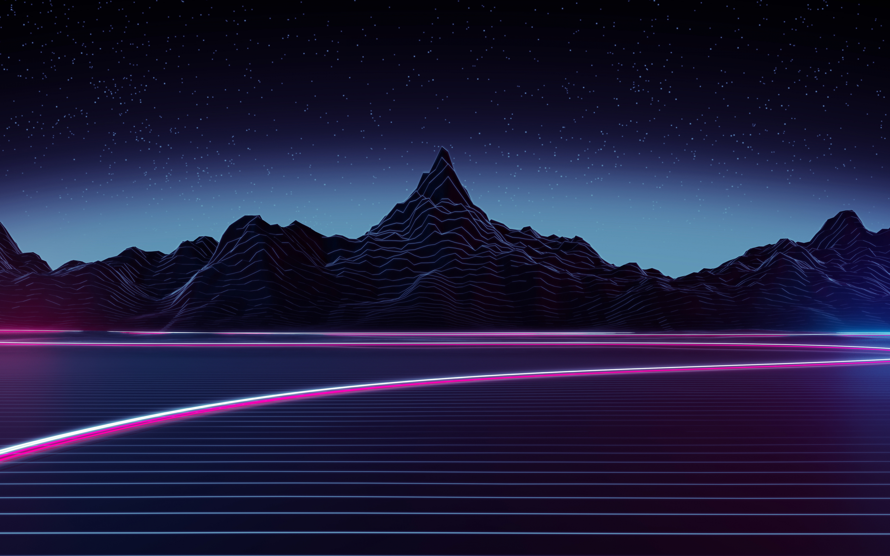 Neon, Highway, mountains, landscape, 2880x1800 wallpaper