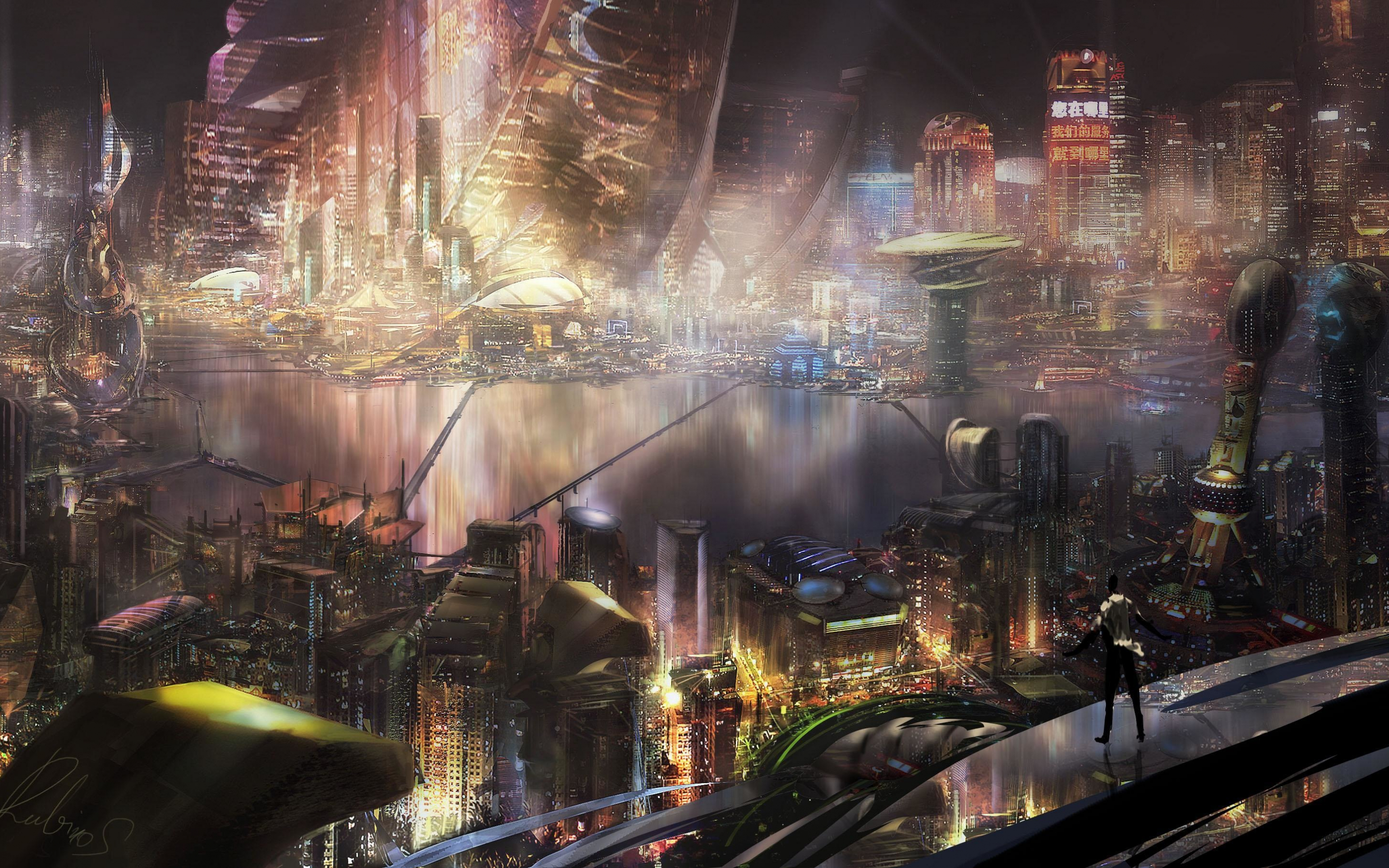Cyberpunk, city, cityscape, fantasy, art, 2880x1800 wallpaper