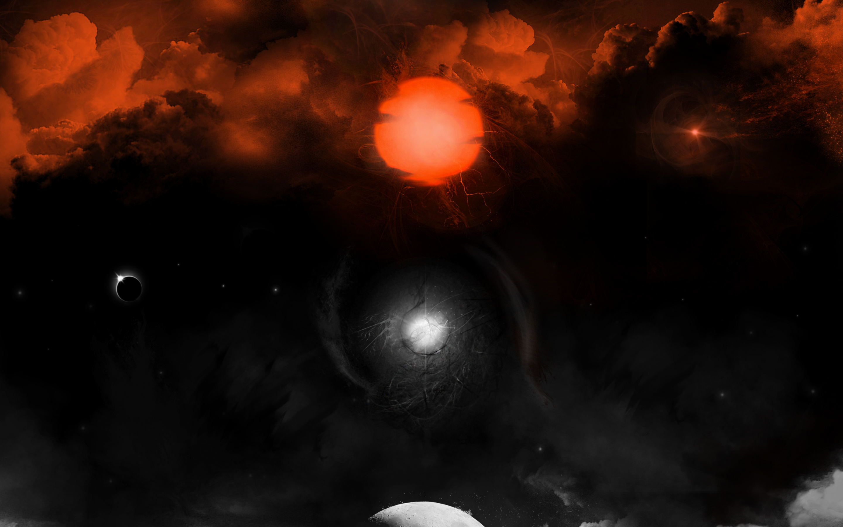 Dark, space, fantasy, moon, clouds, 2880x1800 wallpaper