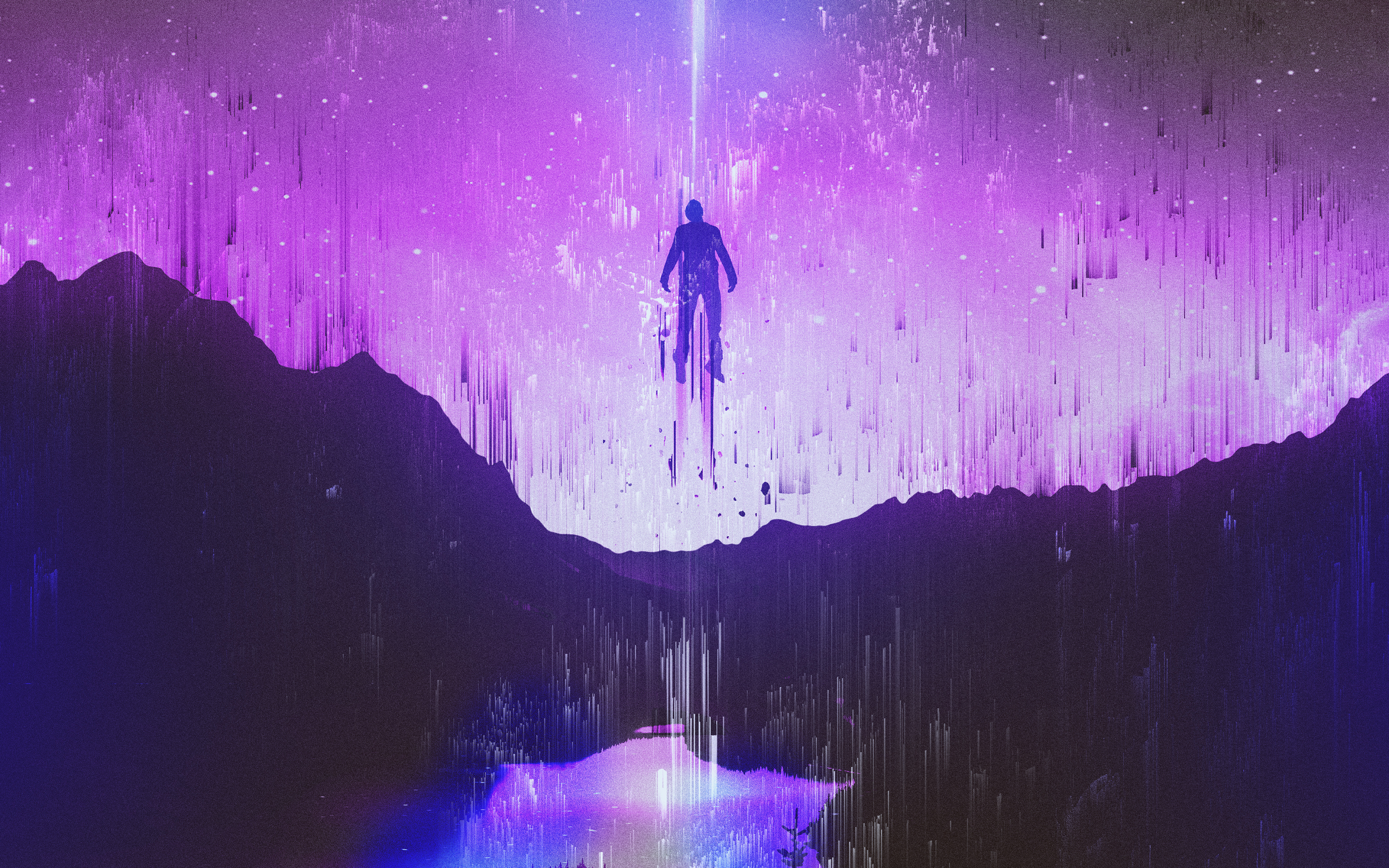 Purple sky, man, dream, glitch art, 2880x1800 wallpaper