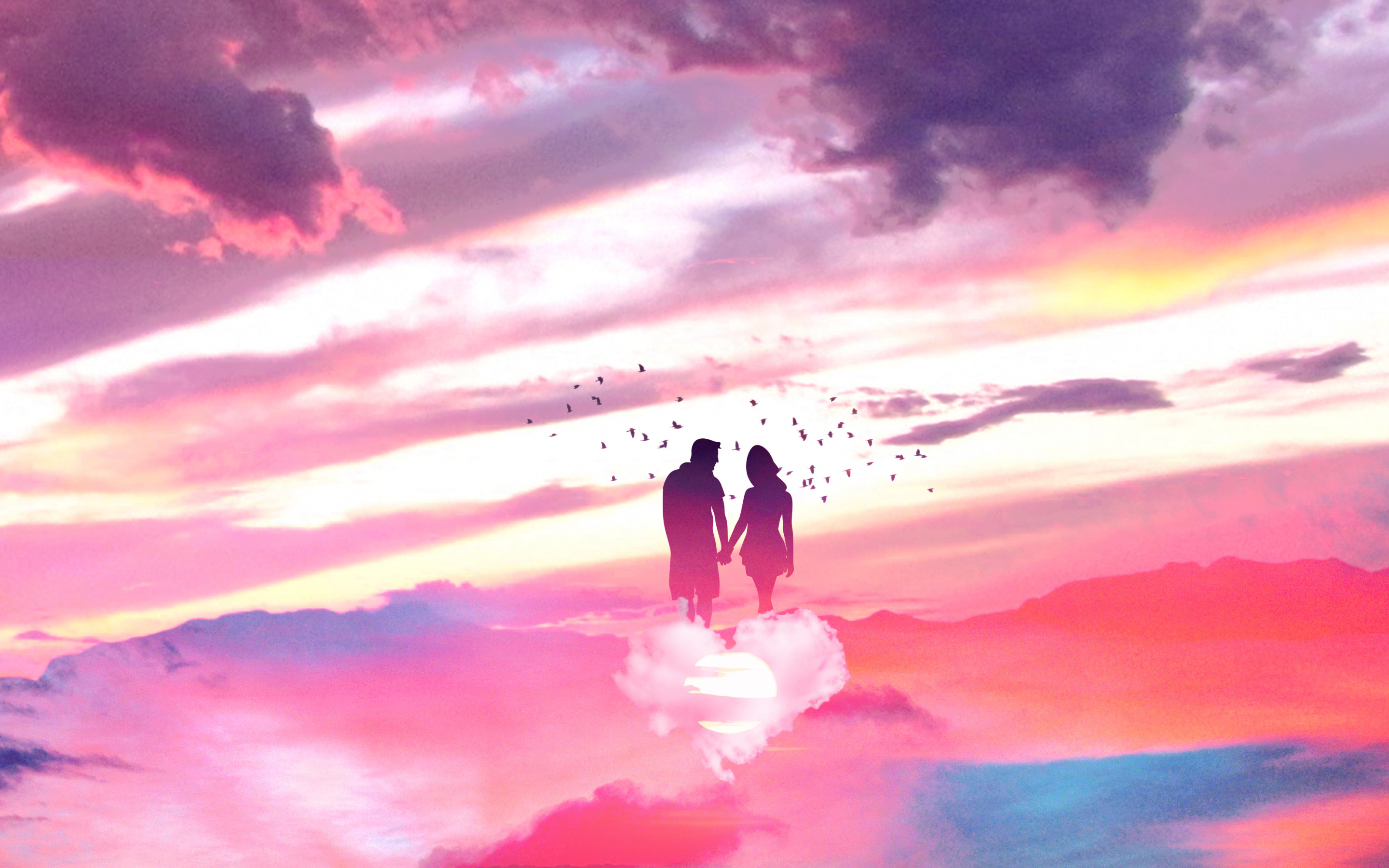 Couple, love, sky, clouds, fantasy, 2880x1800 wallpaper