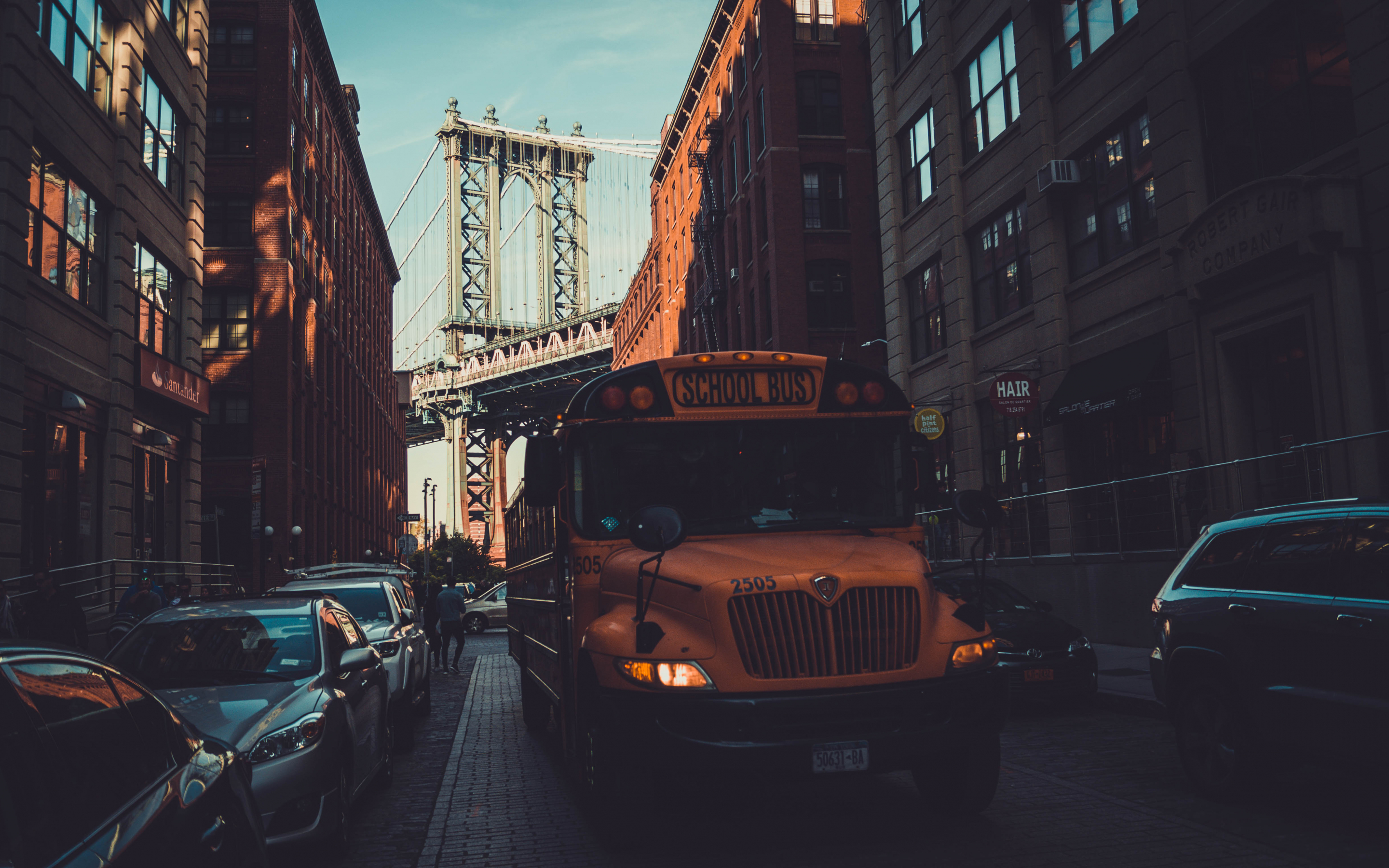 School bus, Manhattan bridge, city new york, 2880x1800 wallpaper