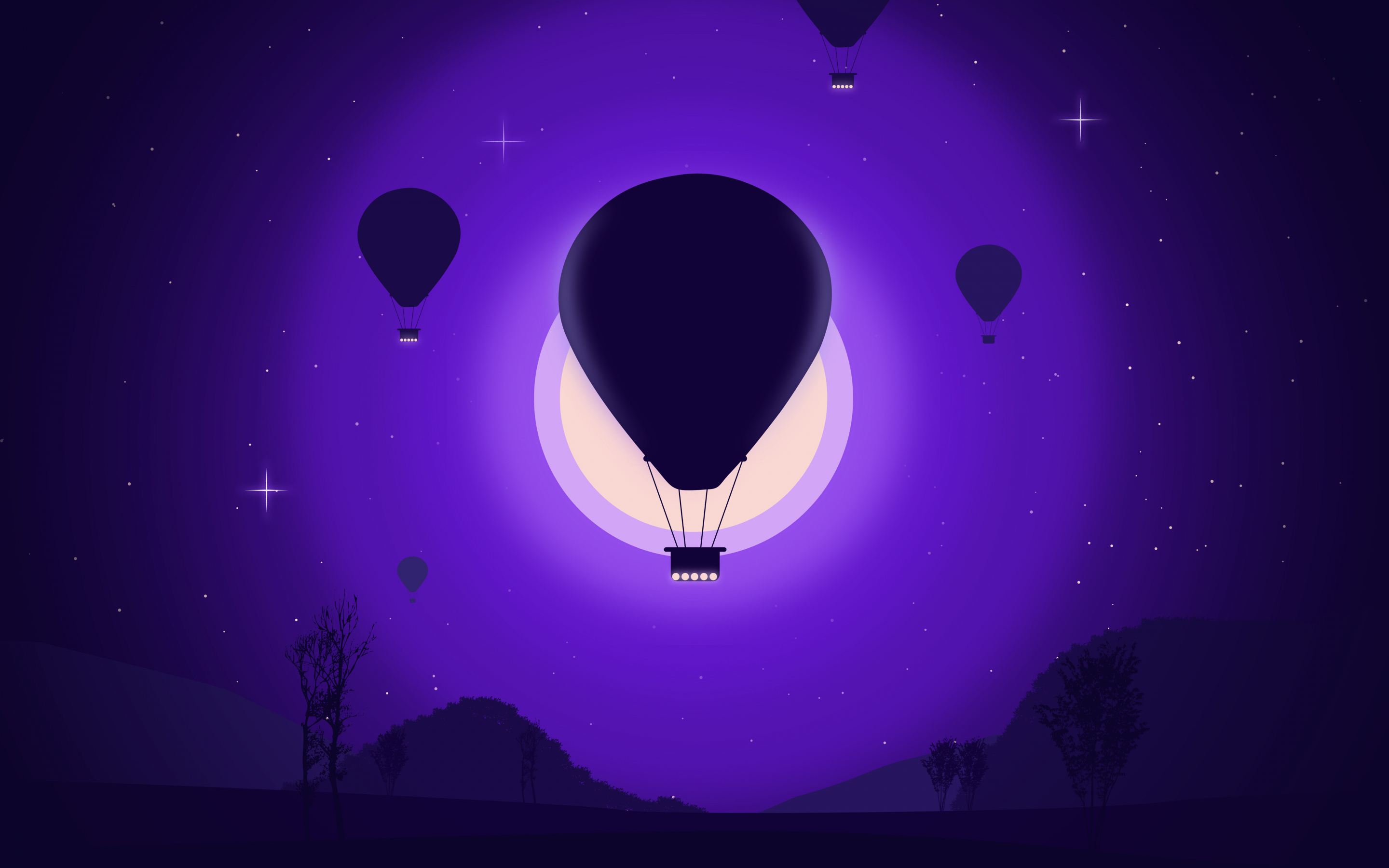 Hot air balloon, purple-dark, silhouette, 2880x1800 wallpaper