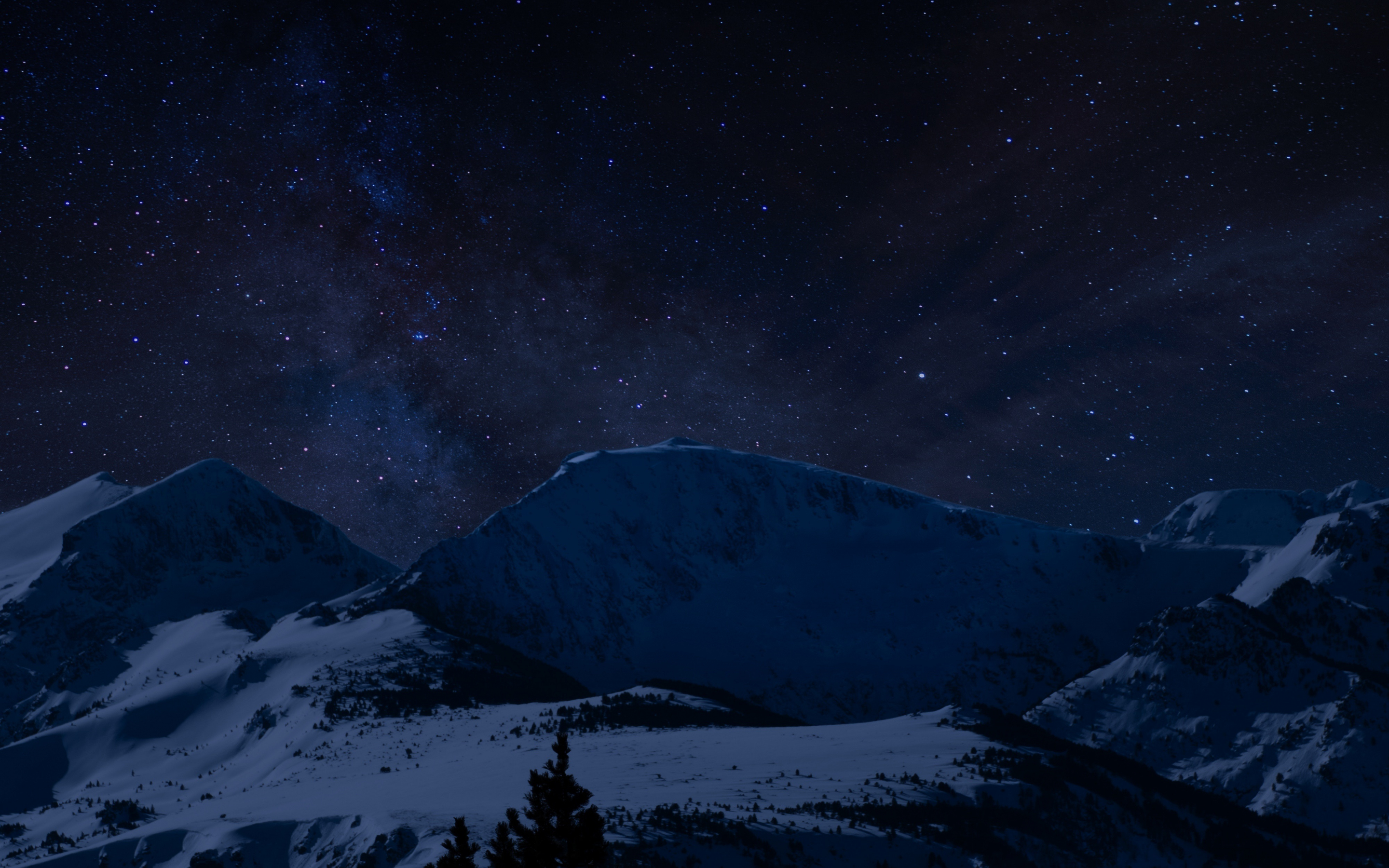 Night, winter, landscape, hills, 2880x1800 wallpaper