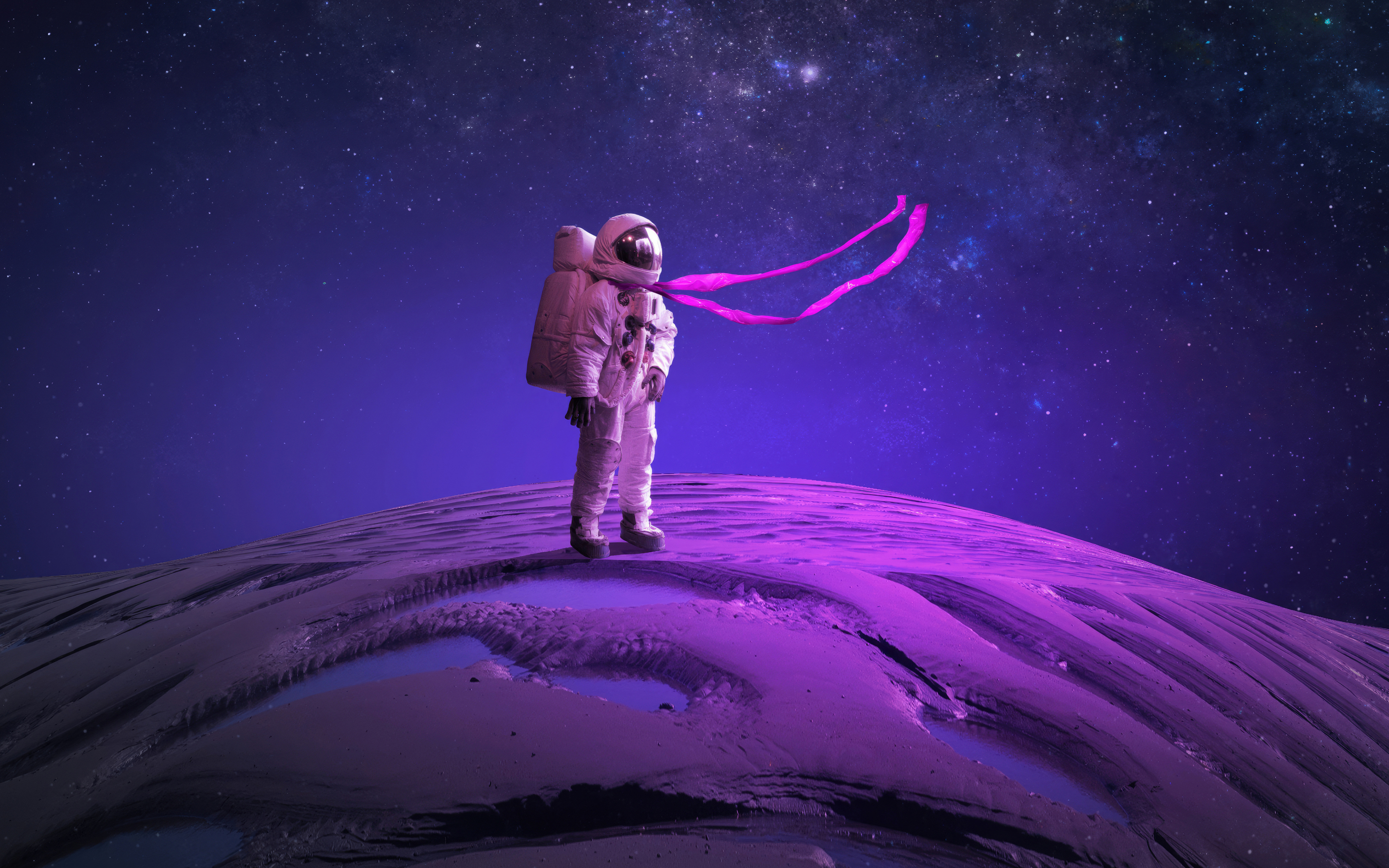Astronaut in lone planet, space art, 2880x1800 wallpaper
