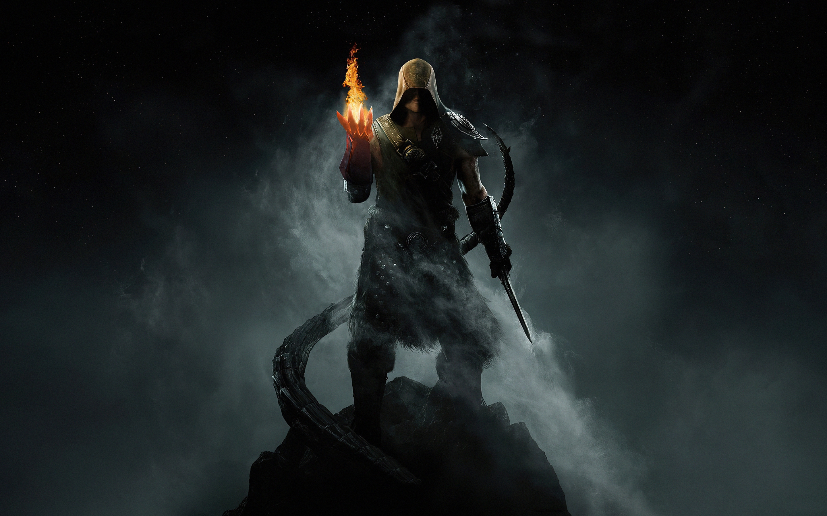 The Elder Scrolls V: Skyrim, warrior, dark, 2020 art, 2880x1800 wallpaper