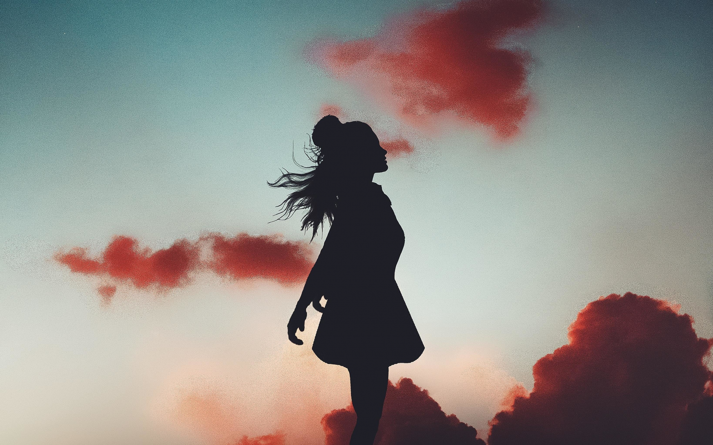 Woman, jump, sunset, silhouette, 2880x1800 wallpaper