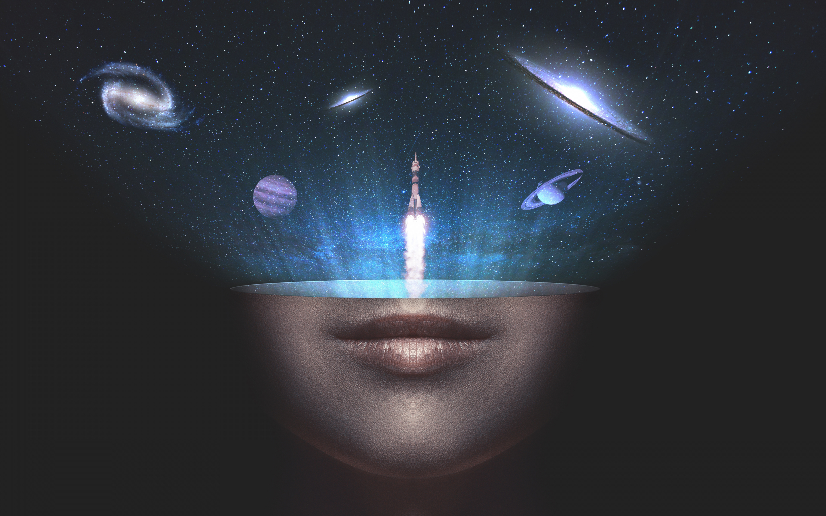 Universe exploration, space, planet, fantasy, face, 2880x1800 wallpaper