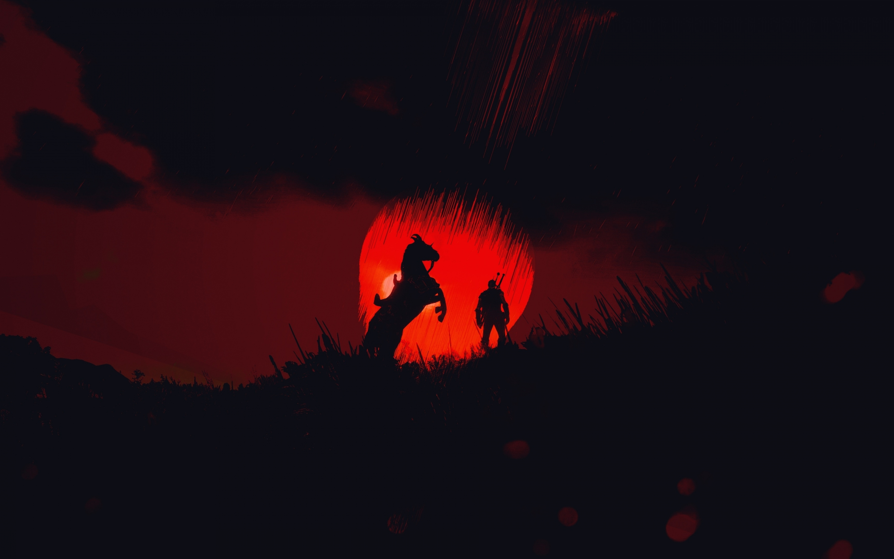 The Witcher 3: Wild Hunt, horse and warrior, silhouette, 2880x1800 wallpaper