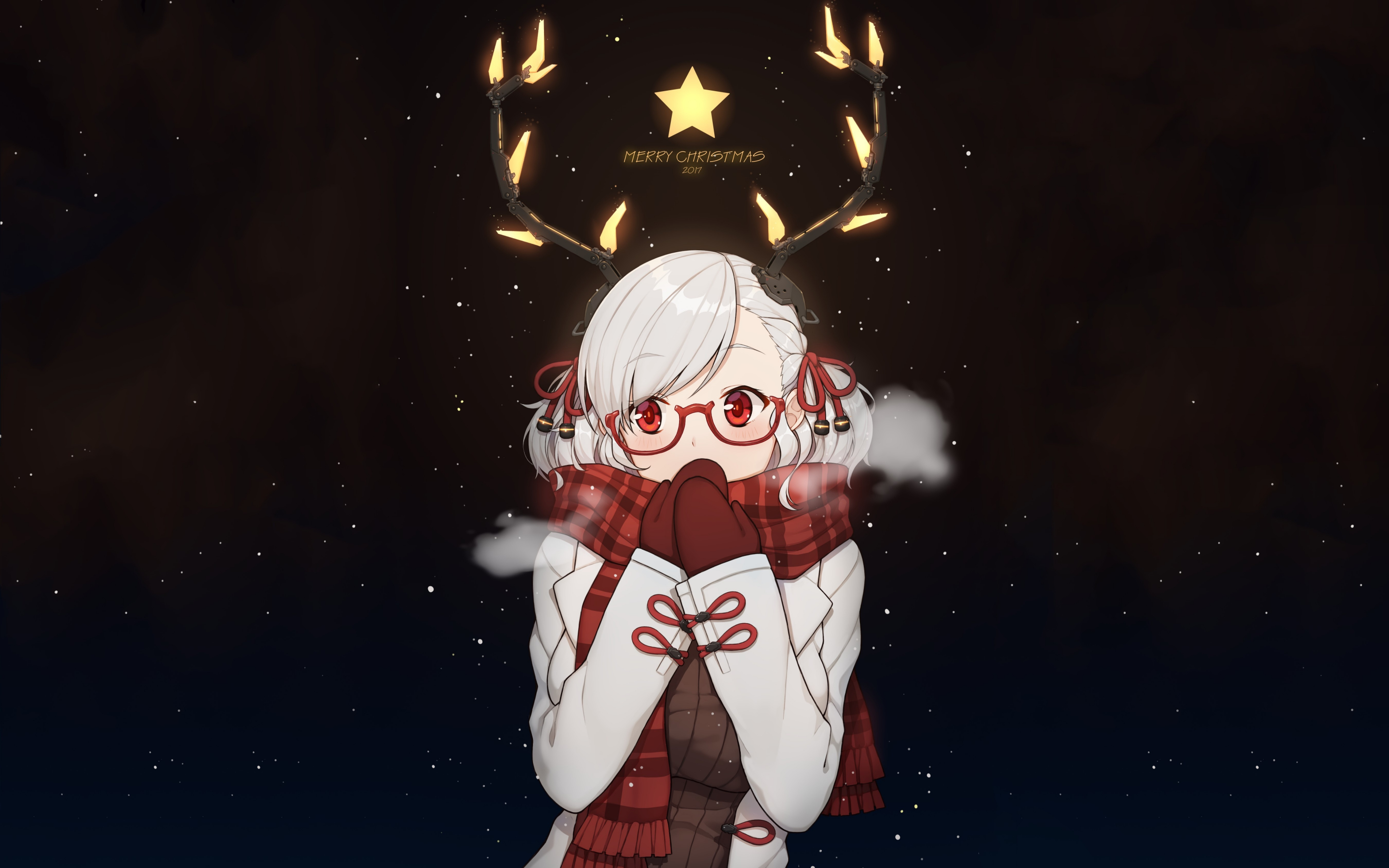 Christmas, horns girl, anime, original, 2880x1800 wallpaper