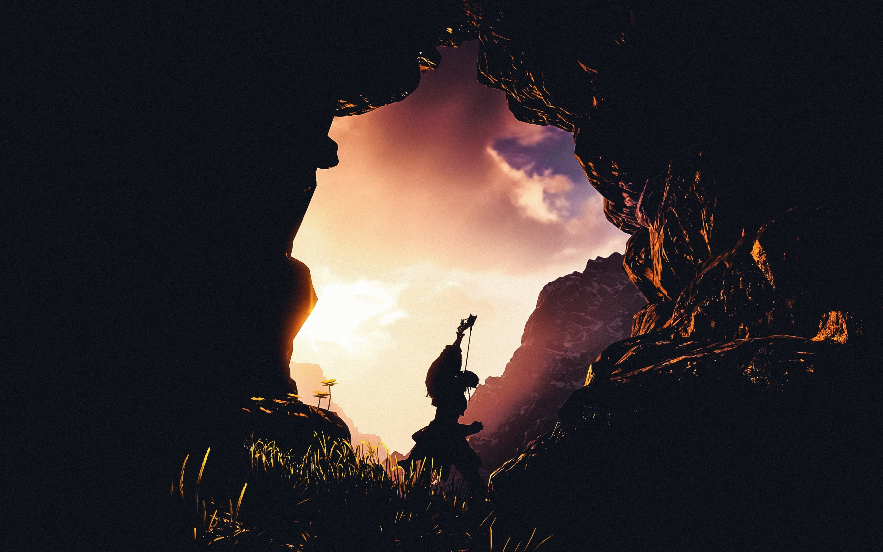 Archer, silhouette, Aloy, game, Horizon Zero Dawn, 2880x1800 wallpaper