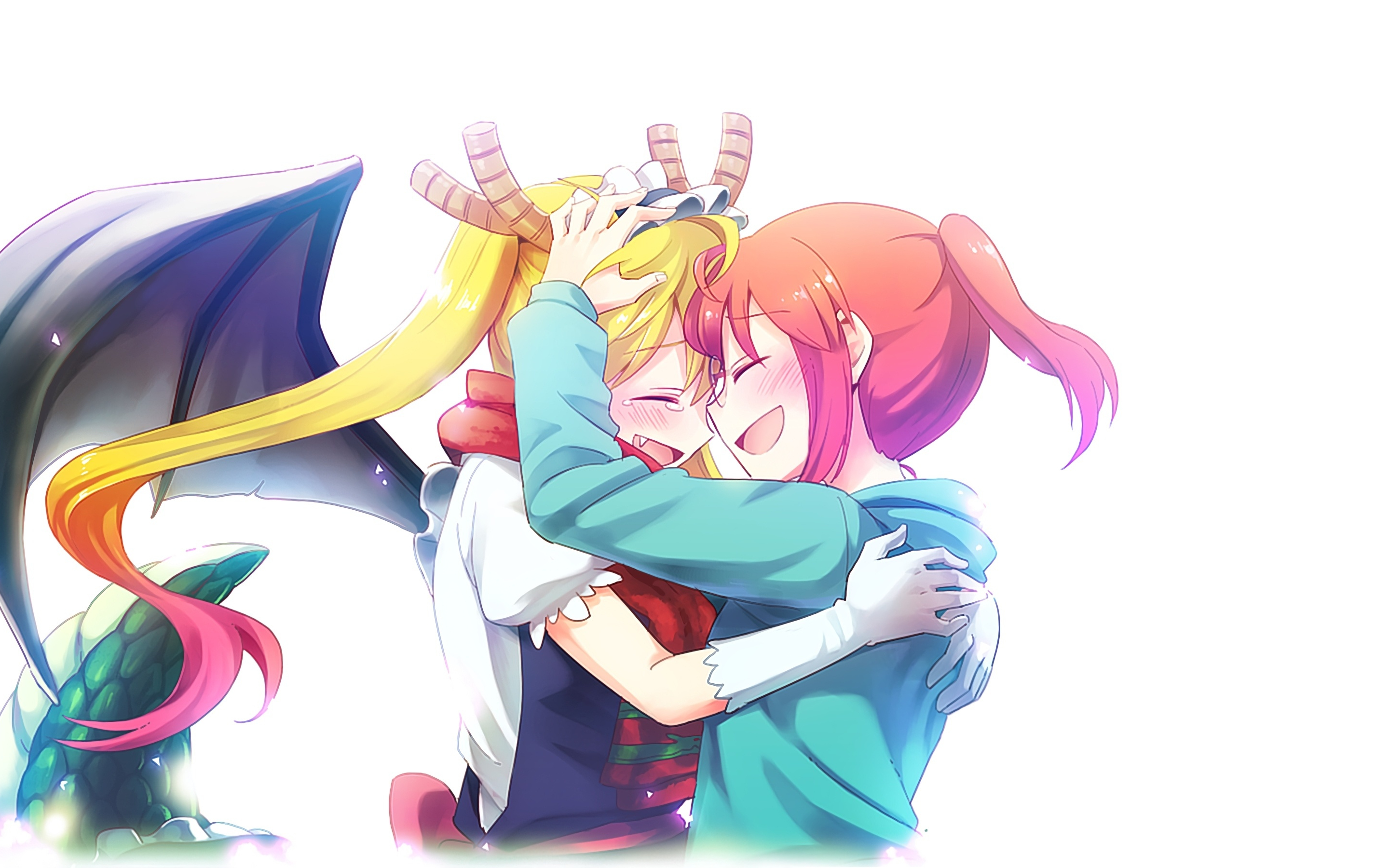 Kobayashi and tohru, anime girls, hug, friends, 2880x1800 wallpaper