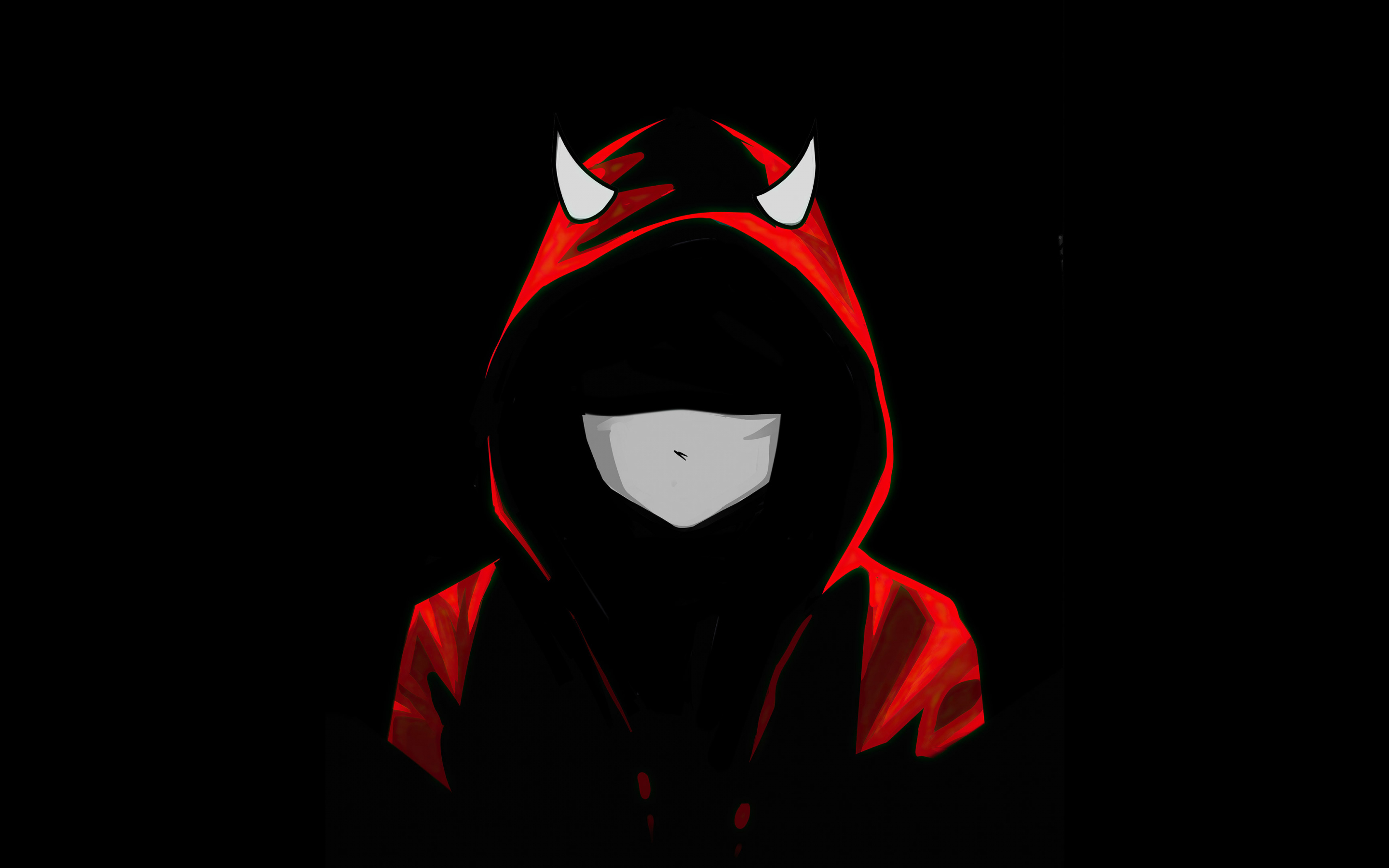 Devil boy in mask, red hoodie, dark, 2880x1800 wallpaper