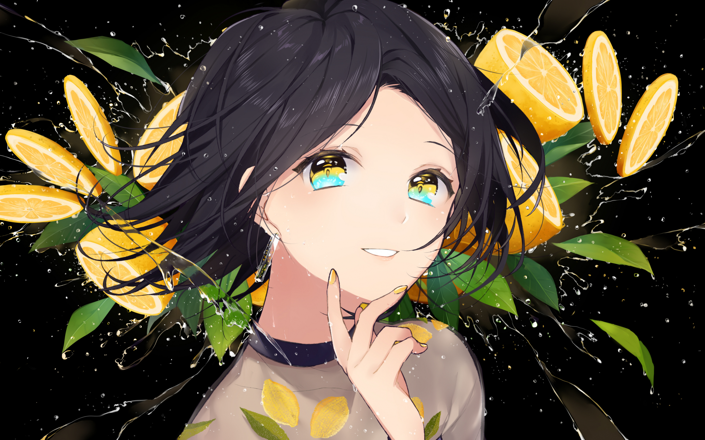 Cute, anime girl, happy, 2880x1800 wallpaper