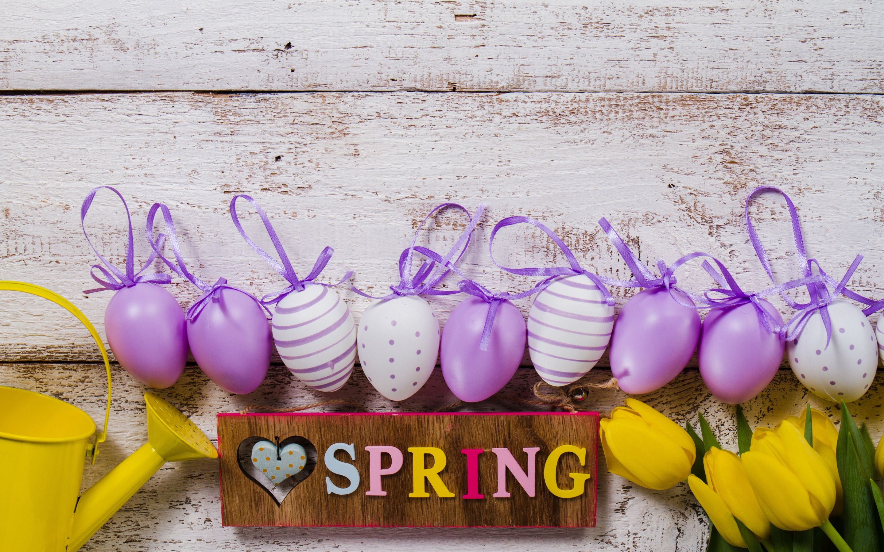 Spring, colorful, eggs, celebrations, tulips, 2880x1800 wallpaper