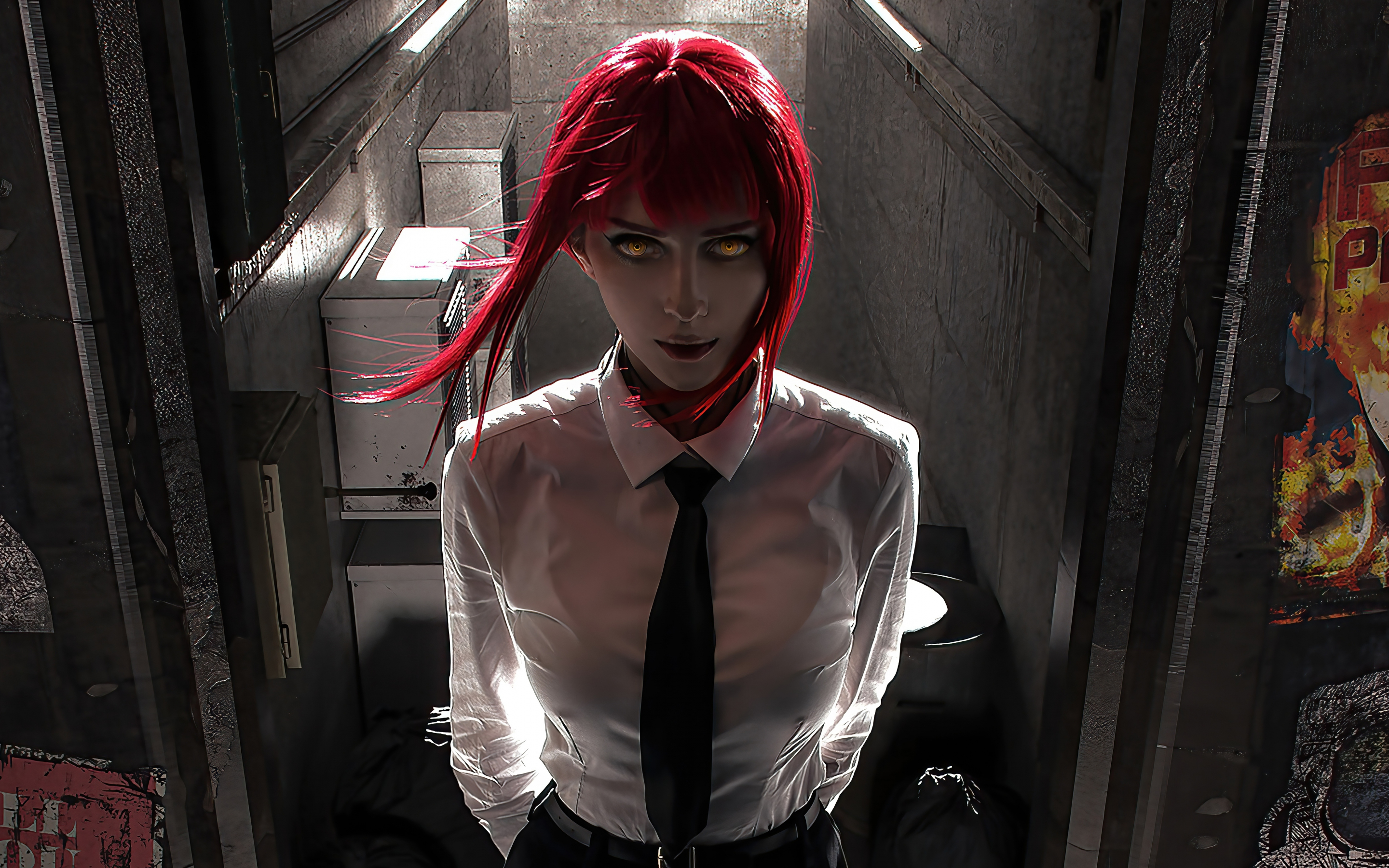 Redhead girl model, cosplay, glowing eyes, art, 2880x1800 wallpaper