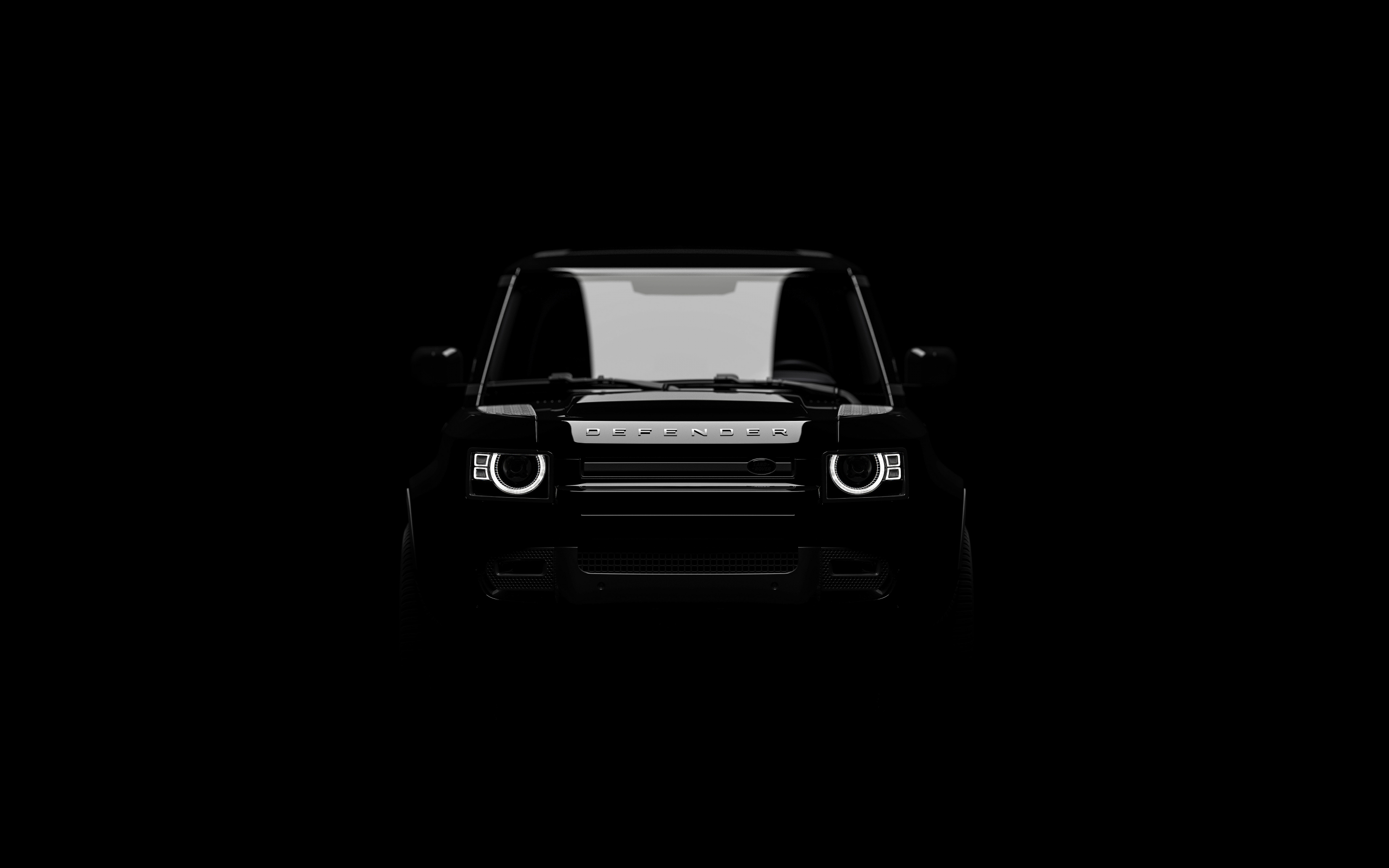 Dark, front view, Land Rover Defender, 2023 car, 2880x1800 wallpaper