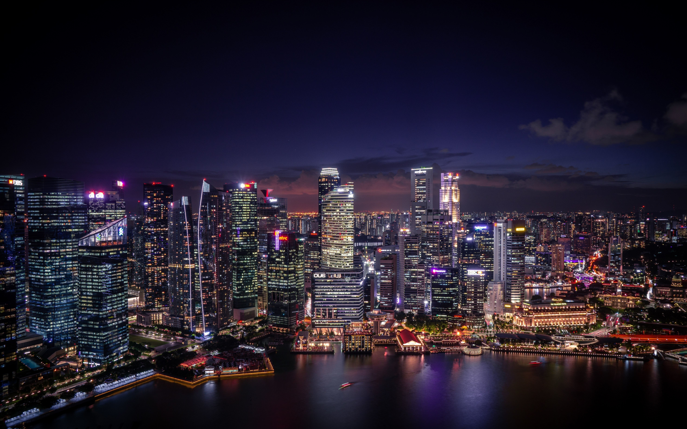 Night, cityscape, Singapore, 2880x1800 wallpaper